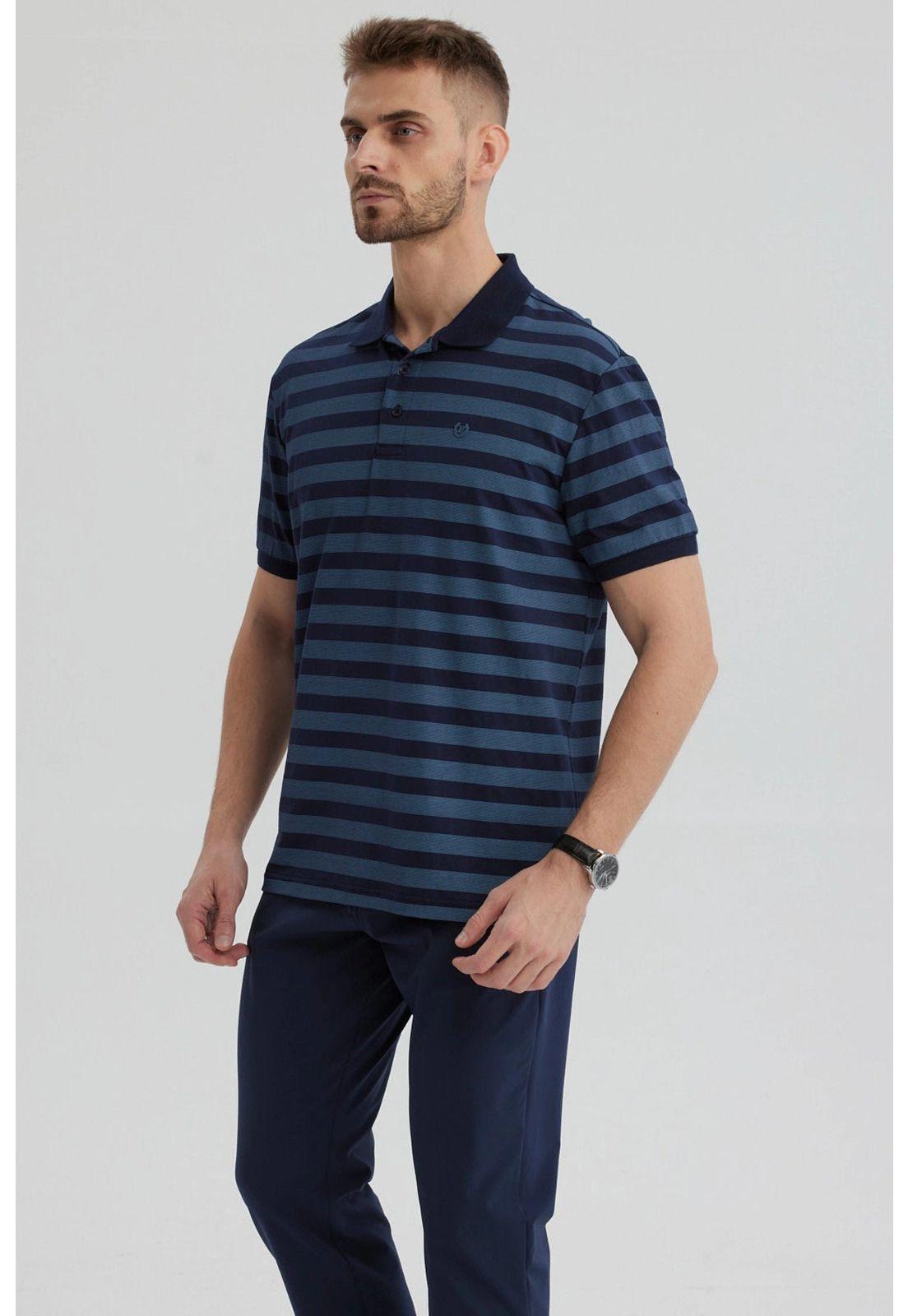 Polera Hombre Cuello Camisero Azul Marino-1