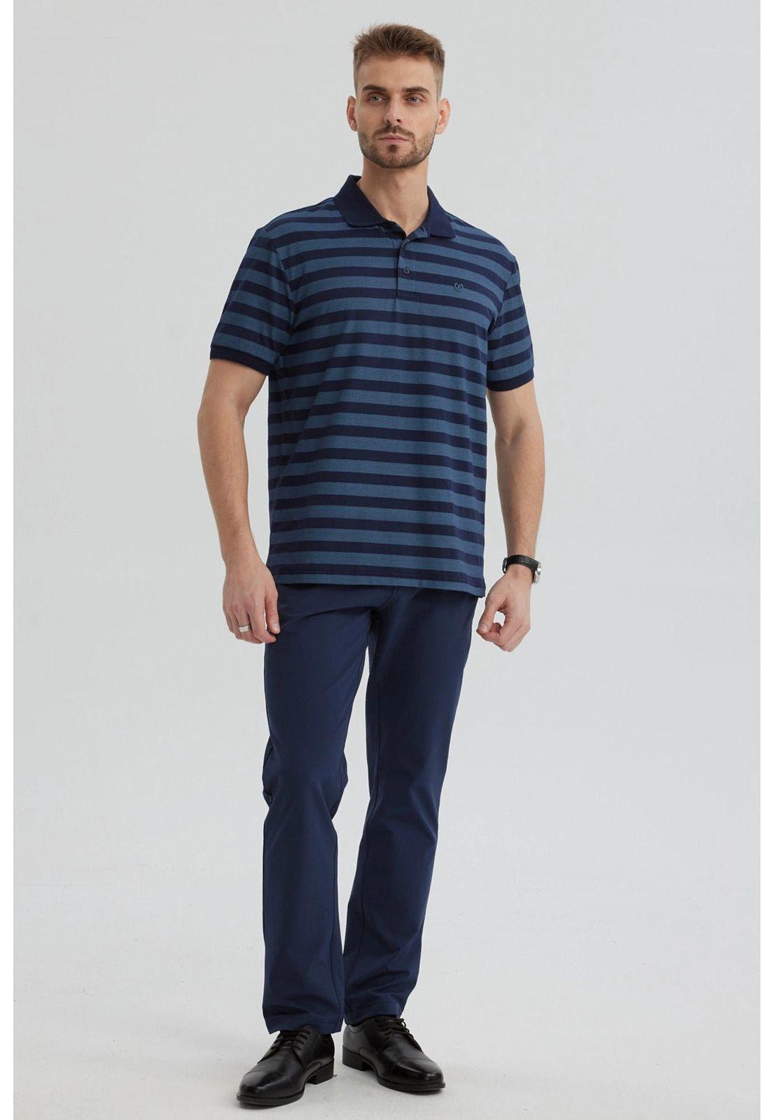 Polera Hombre Cuello Camisero Azul Marino-3