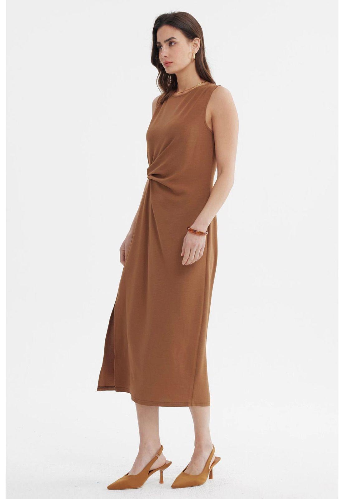 Vestido Mujer Falda Midi Café-2