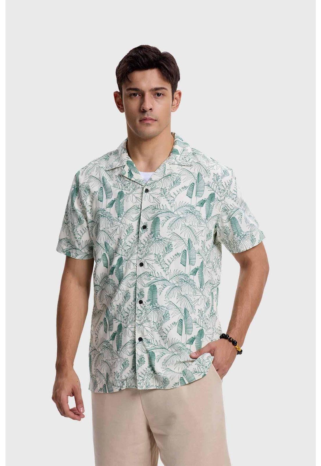 Camisa Hombre Diseño Tropical Beige-0