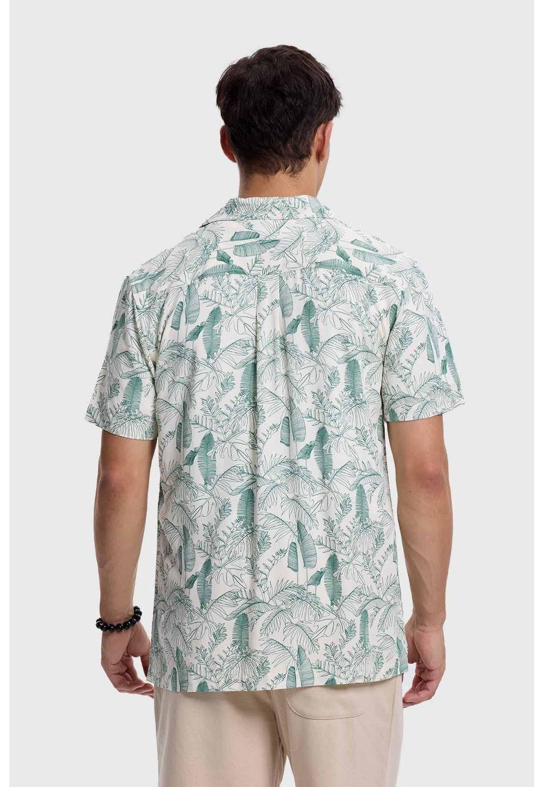 Camisa Hombre Diseño Tropical Beige-2