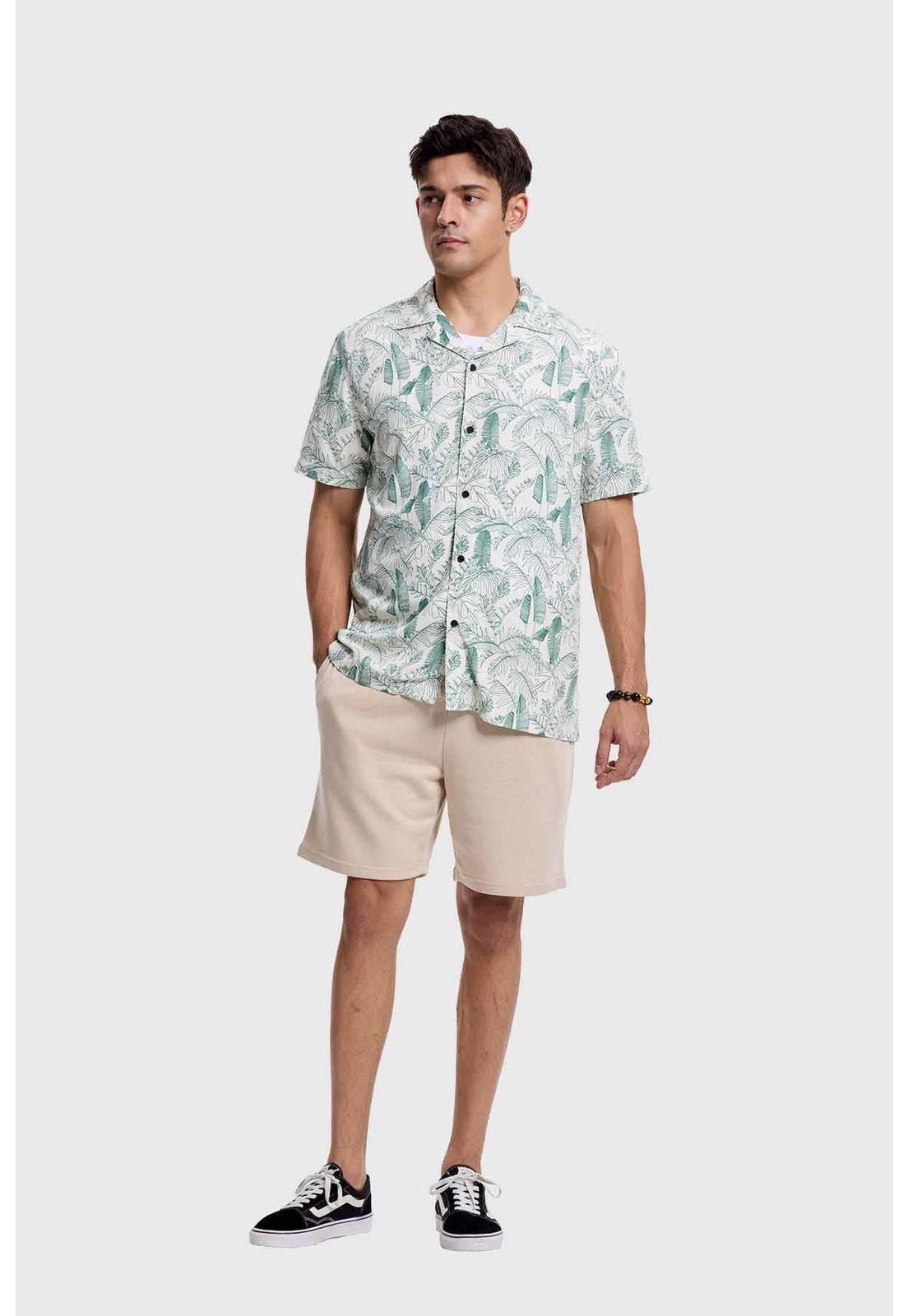Camisa Hombre Diseño Tropical Beige-3