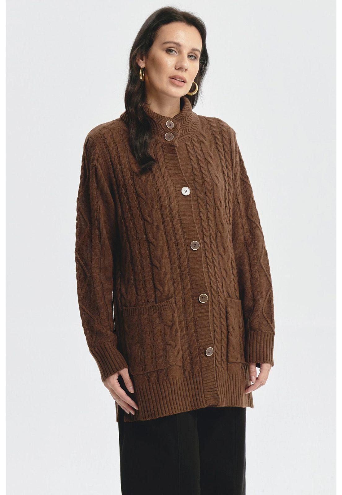 Sweater Mujer Largo Con Botón Café-0