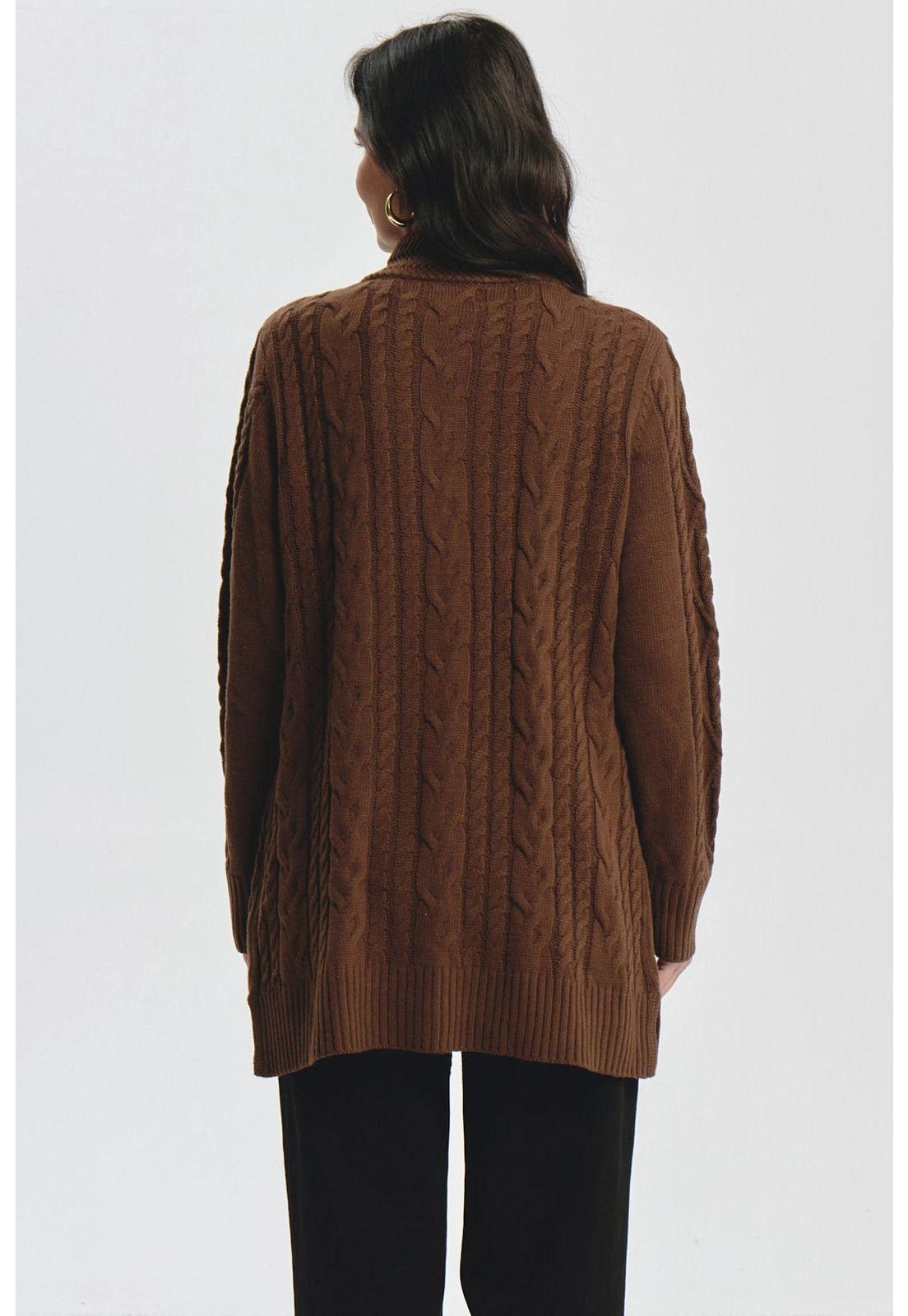 Sweater Mujer Largo Con Botón Café-2