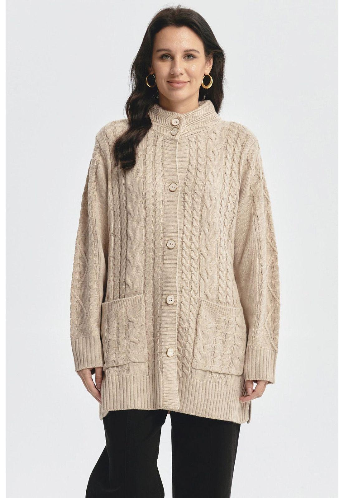 Sweater Mujer Largo Con Botón Beige-0