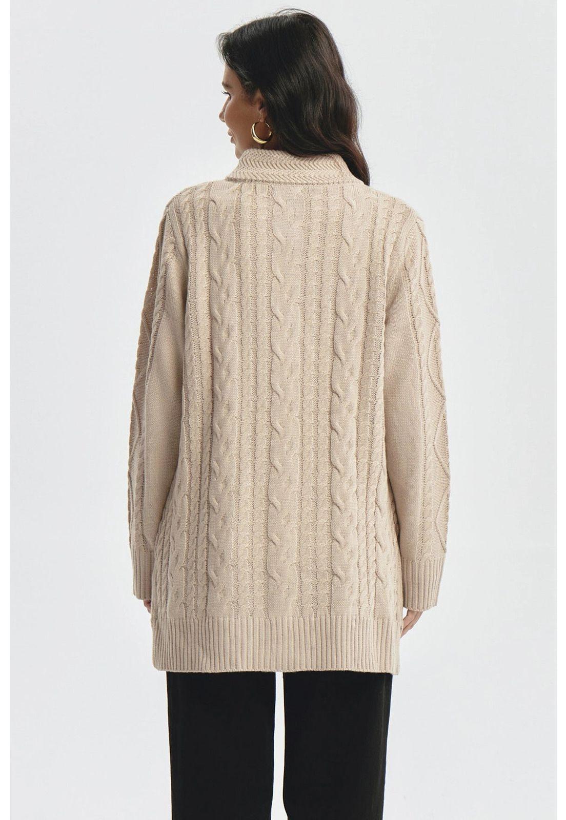 Sweater Mujer Largo Con Botón Beige-2