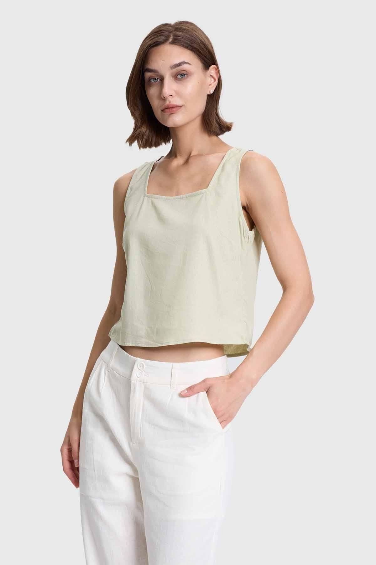 Blusa Mujer Crop Escote Cuadrado Caqui-1