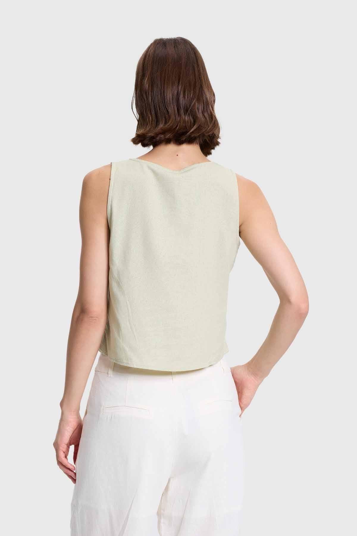 Blusa Mujer Crop Escote Cuadrado Caqui-2