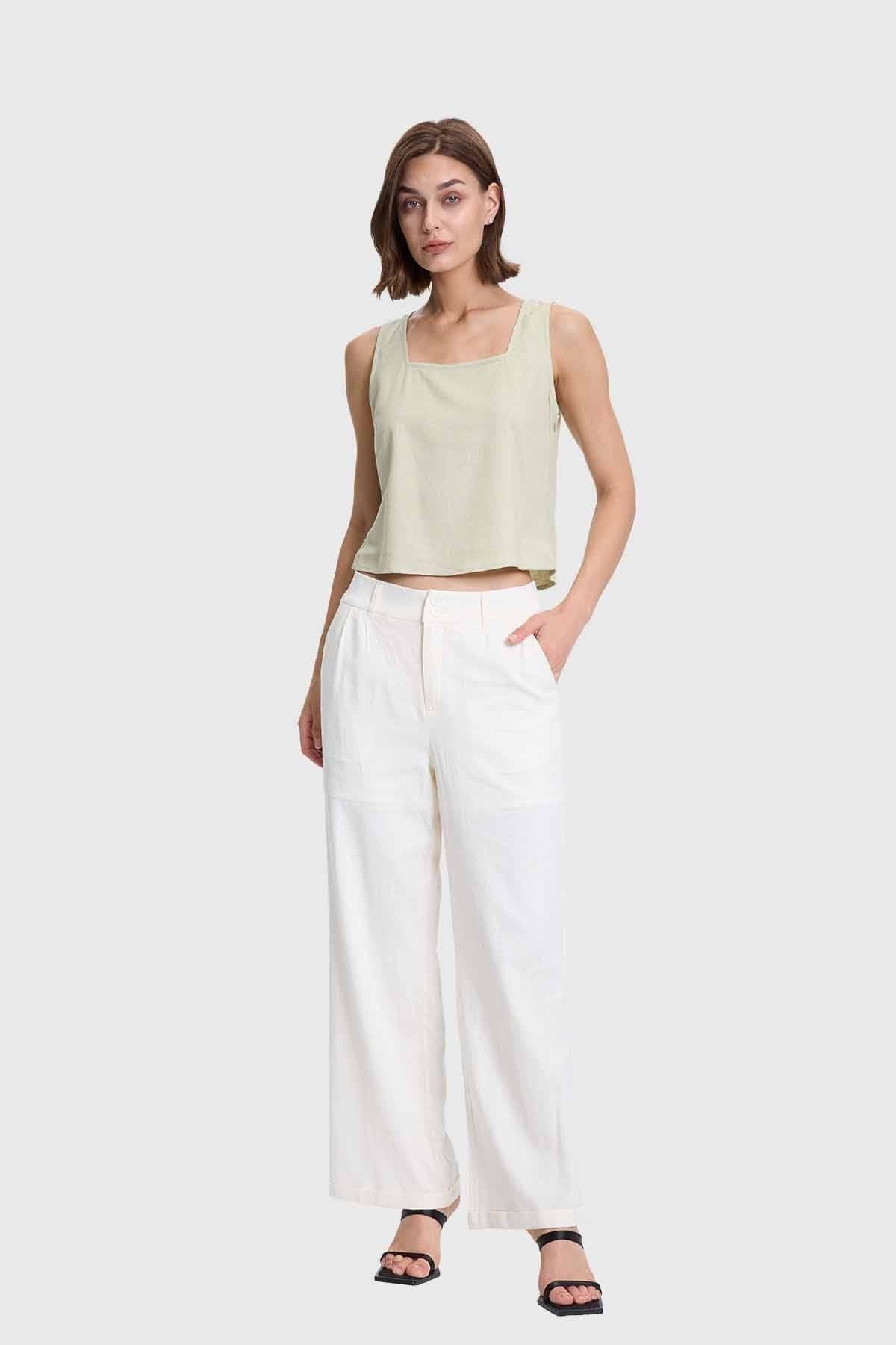 Blusa Mujer Crop Escote Cuadrado Caqui-3