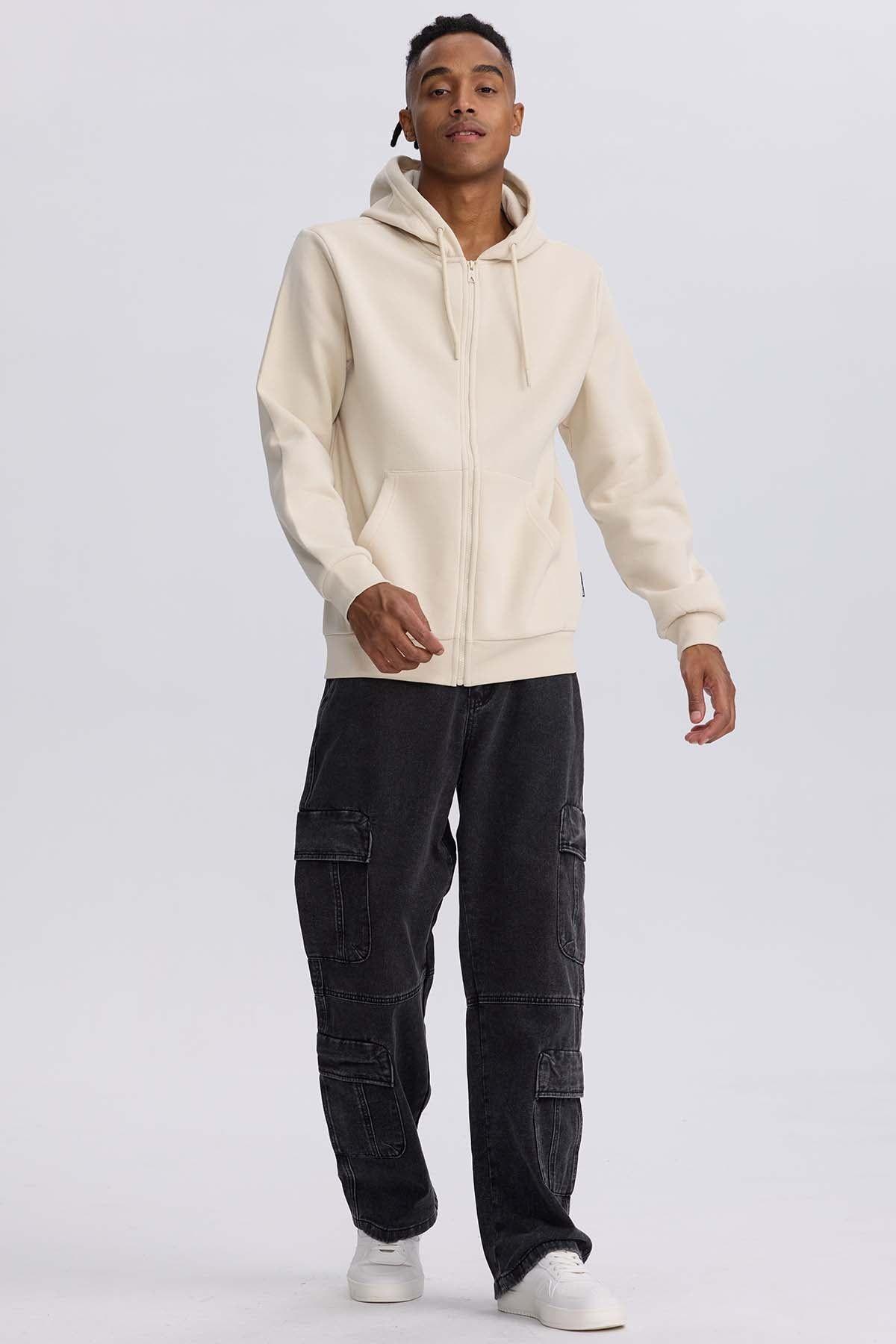 Polerón Hombre Full Zipper Beige-3