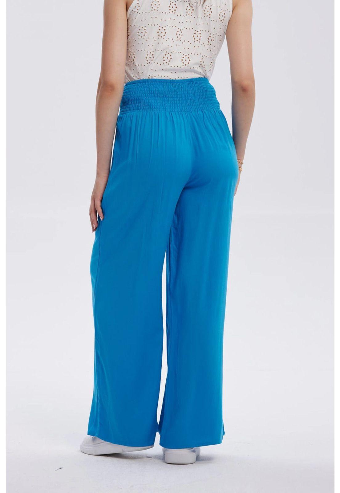 Pantalón Mujer Palazzo Aplicación Botones Azul Claro-2