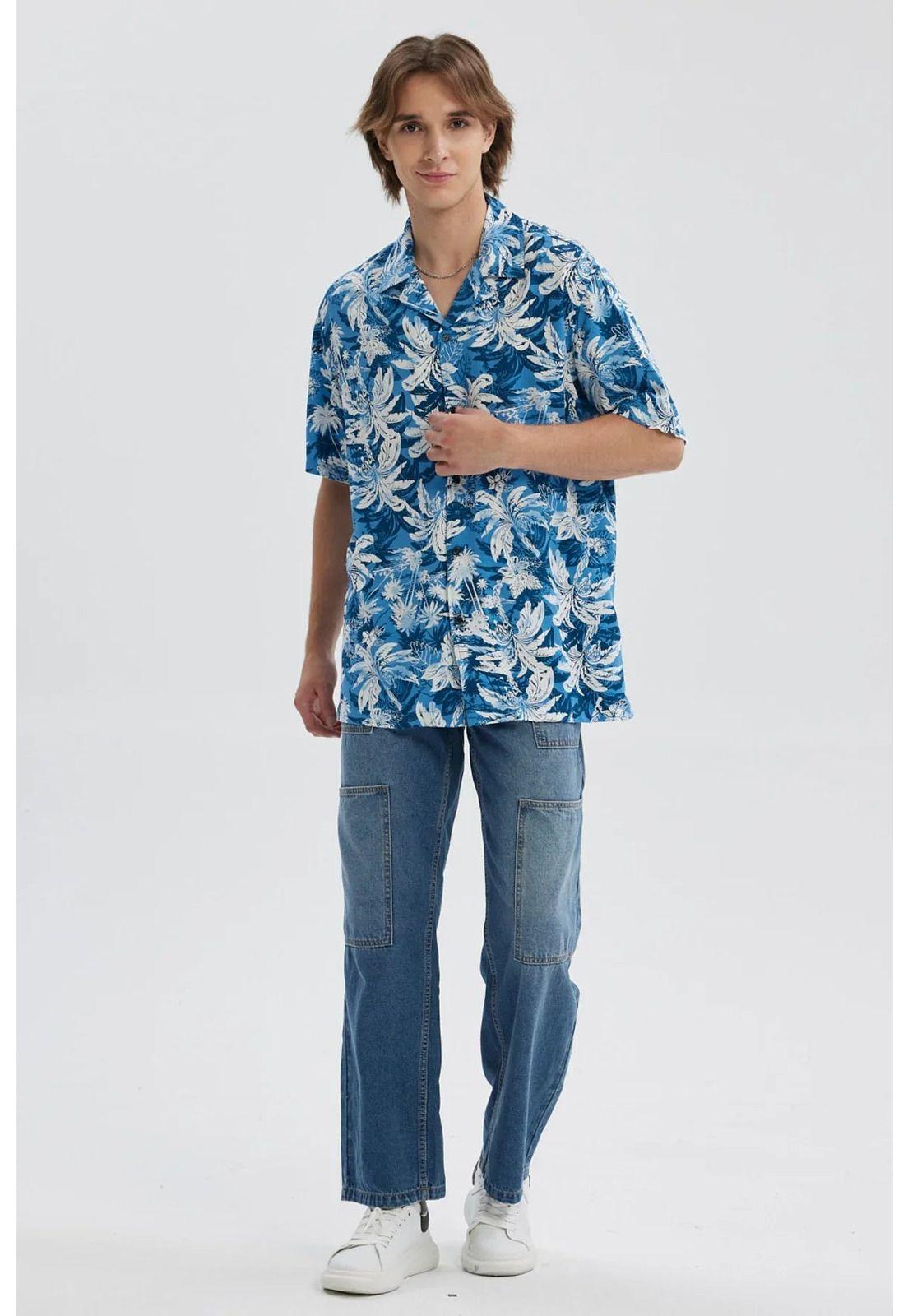 Camisa Hombre Full Print Azul Piedra-3
