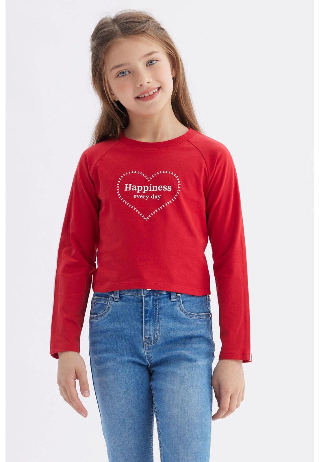 Polera Niña Piping Y Print Rojo-0