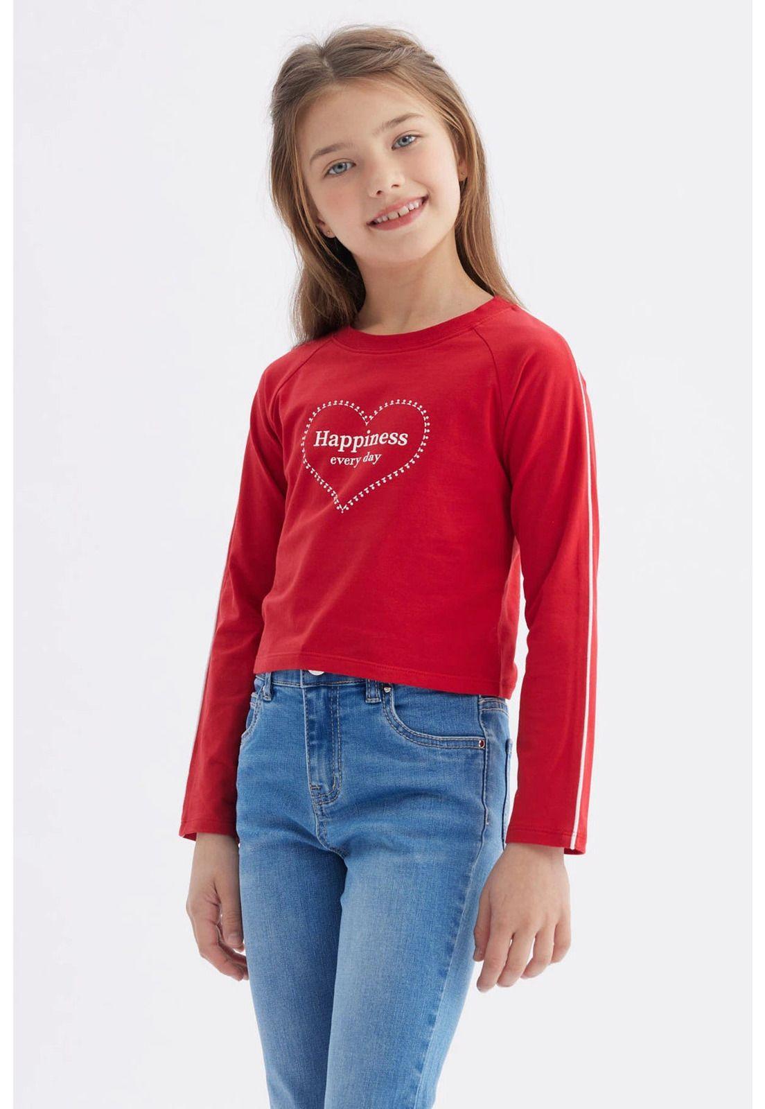 Polera Niña Piping Y Print Rojo-1