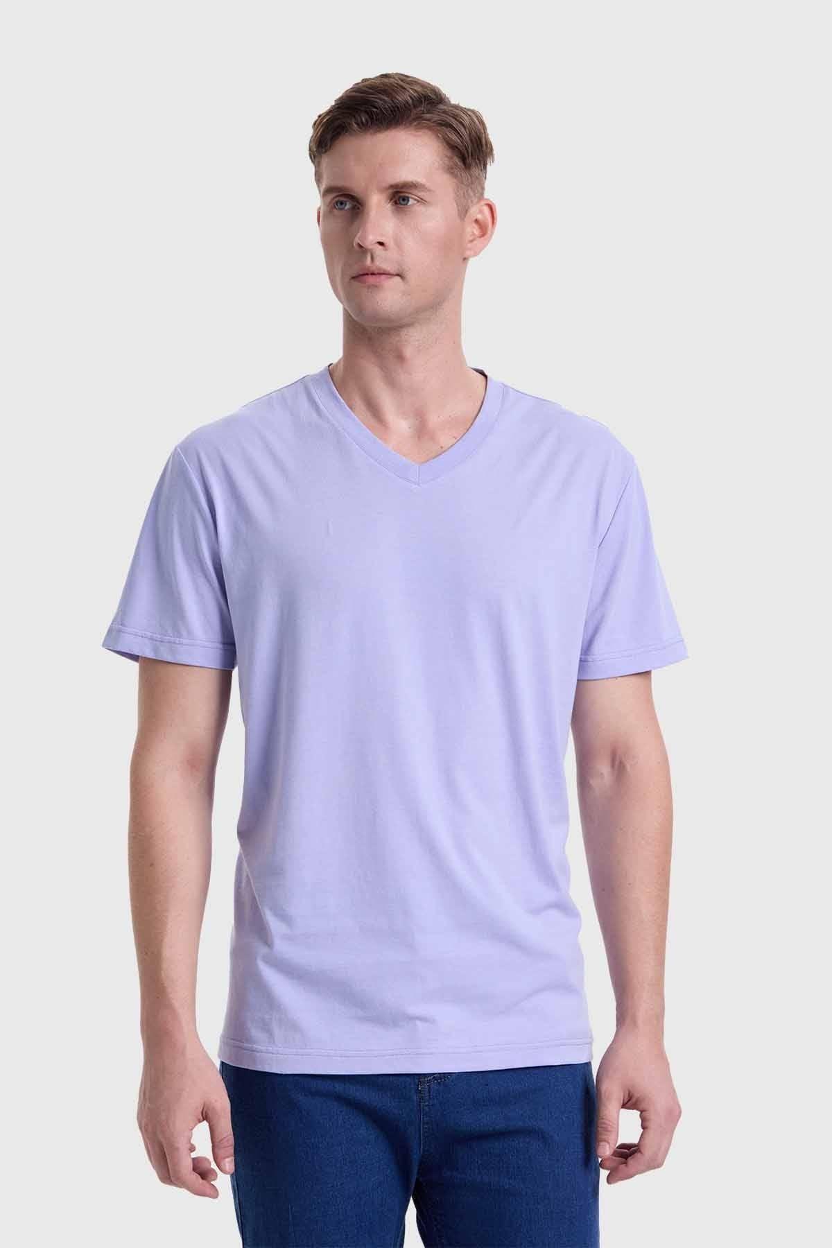 Polera Hombre Cuello V Básica Lila-0