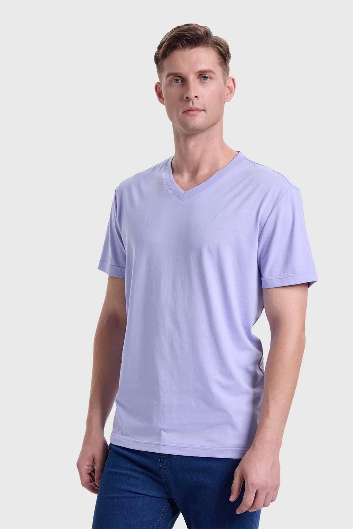 Polera Hombre Cuello V Básica Lila-1