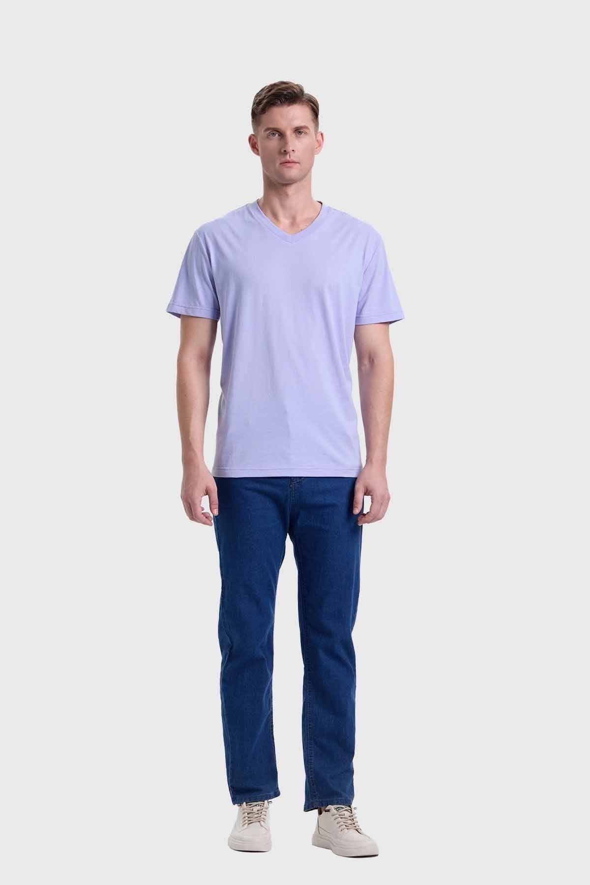 Polera Hombre Cuello V Básica Lila-3
