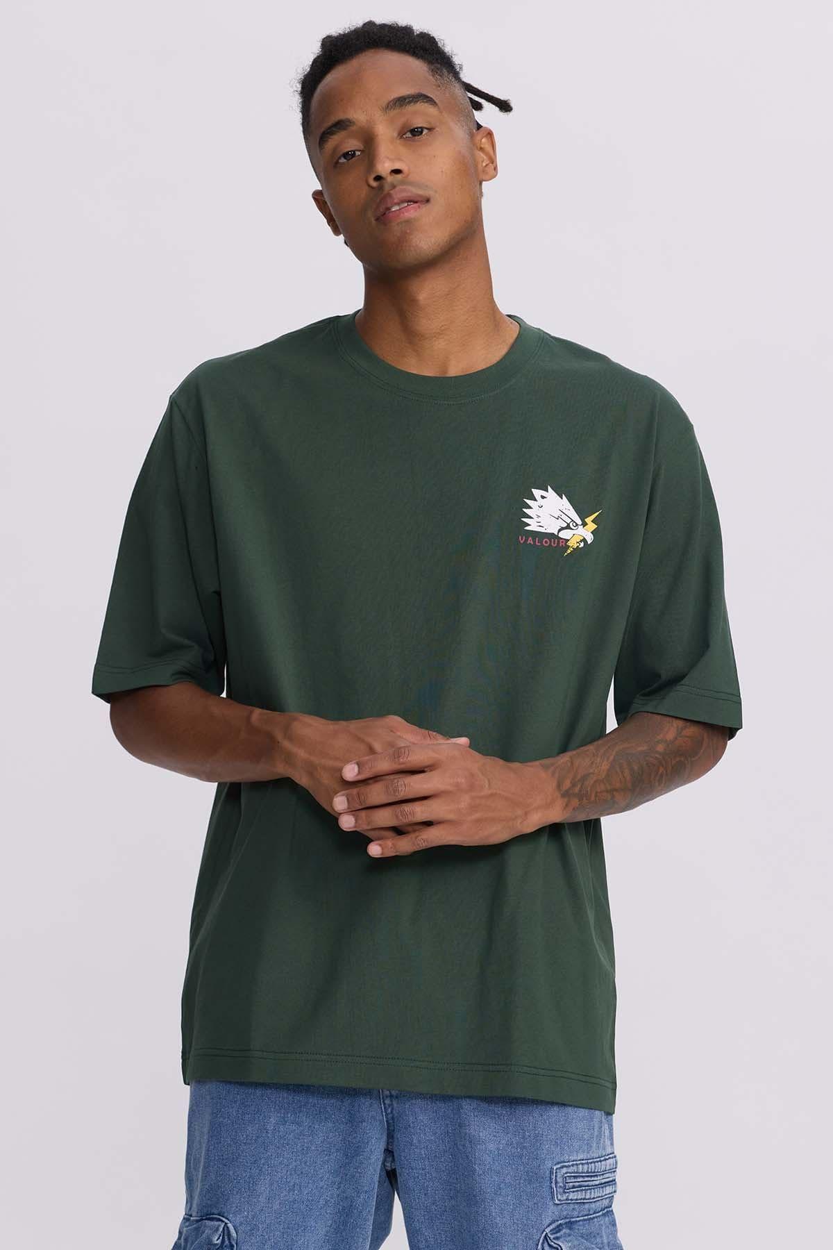 Polera Hombre Doble Print Verde Militar-0