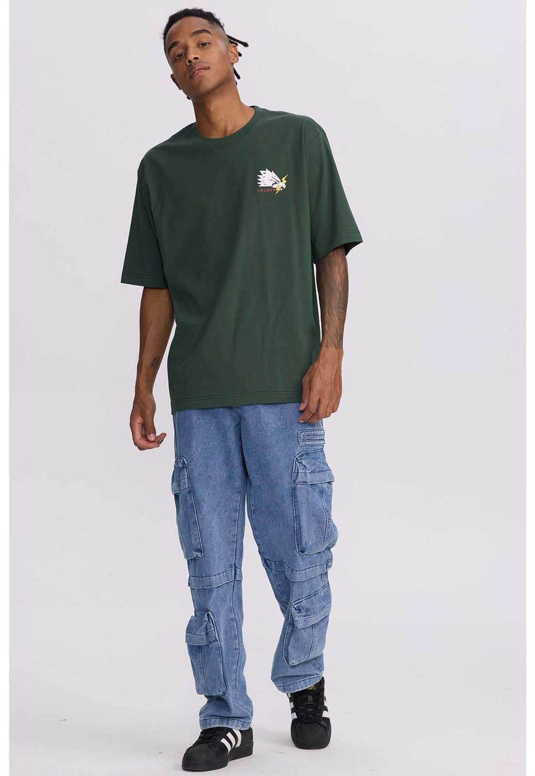 Polera Hombre Doble Print Verde Militar-3