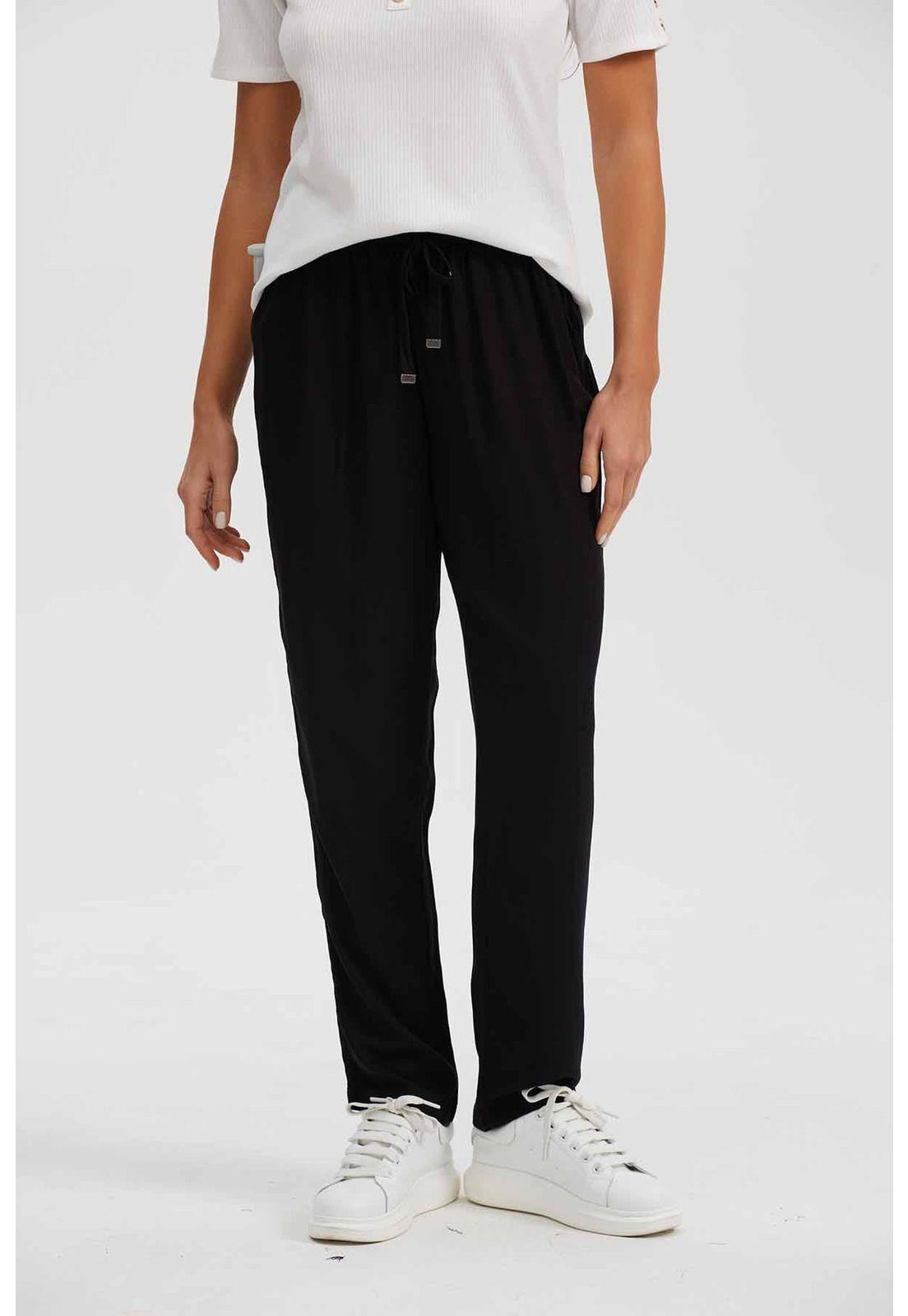 Pantalón Mujer Recto Cordones Negro-0