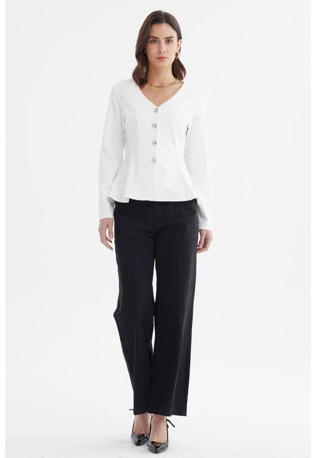 Blazer Mujer Ajustado Crudo-3