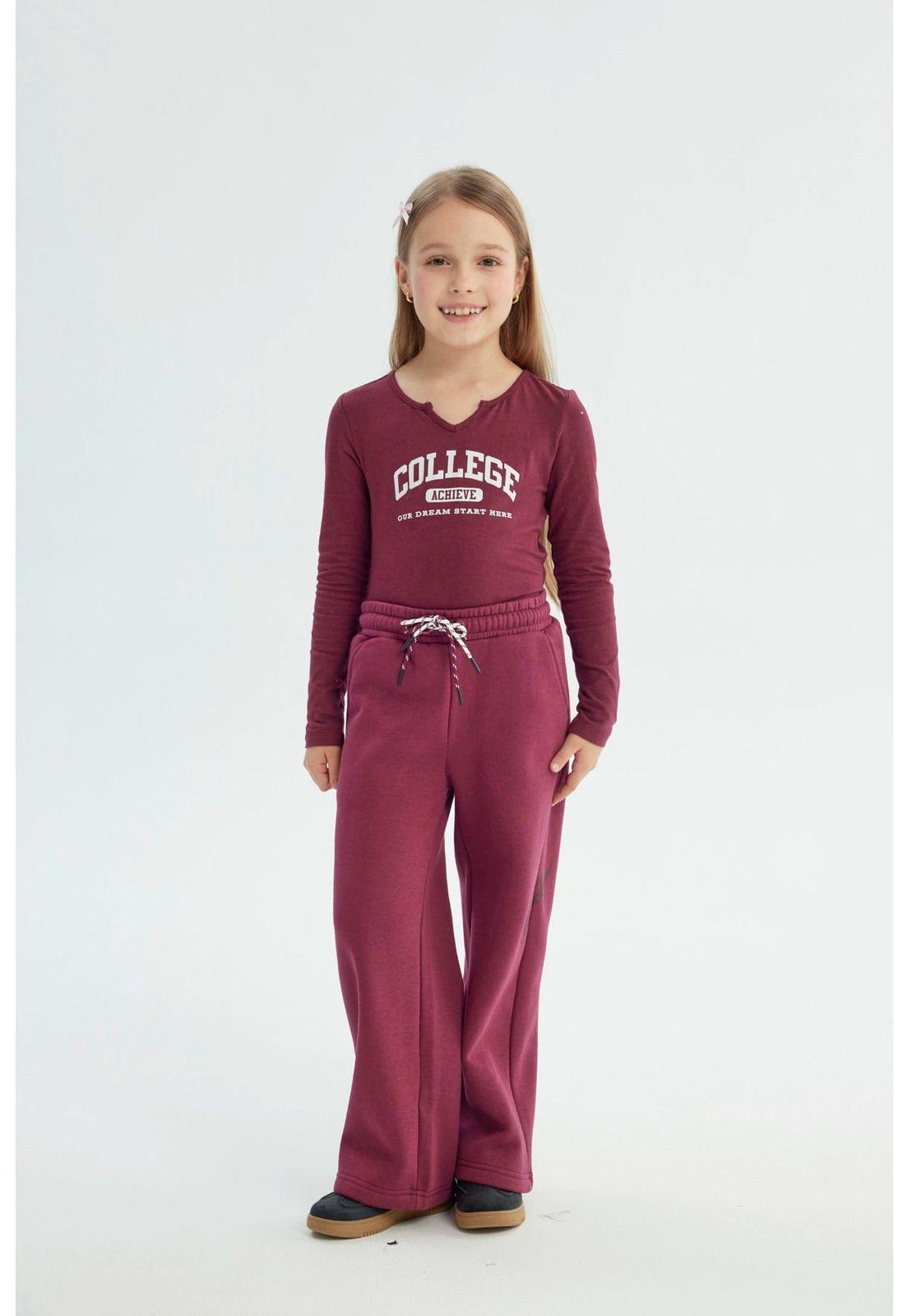 Pantalón Buzo Niña Amplio Burdeo-3