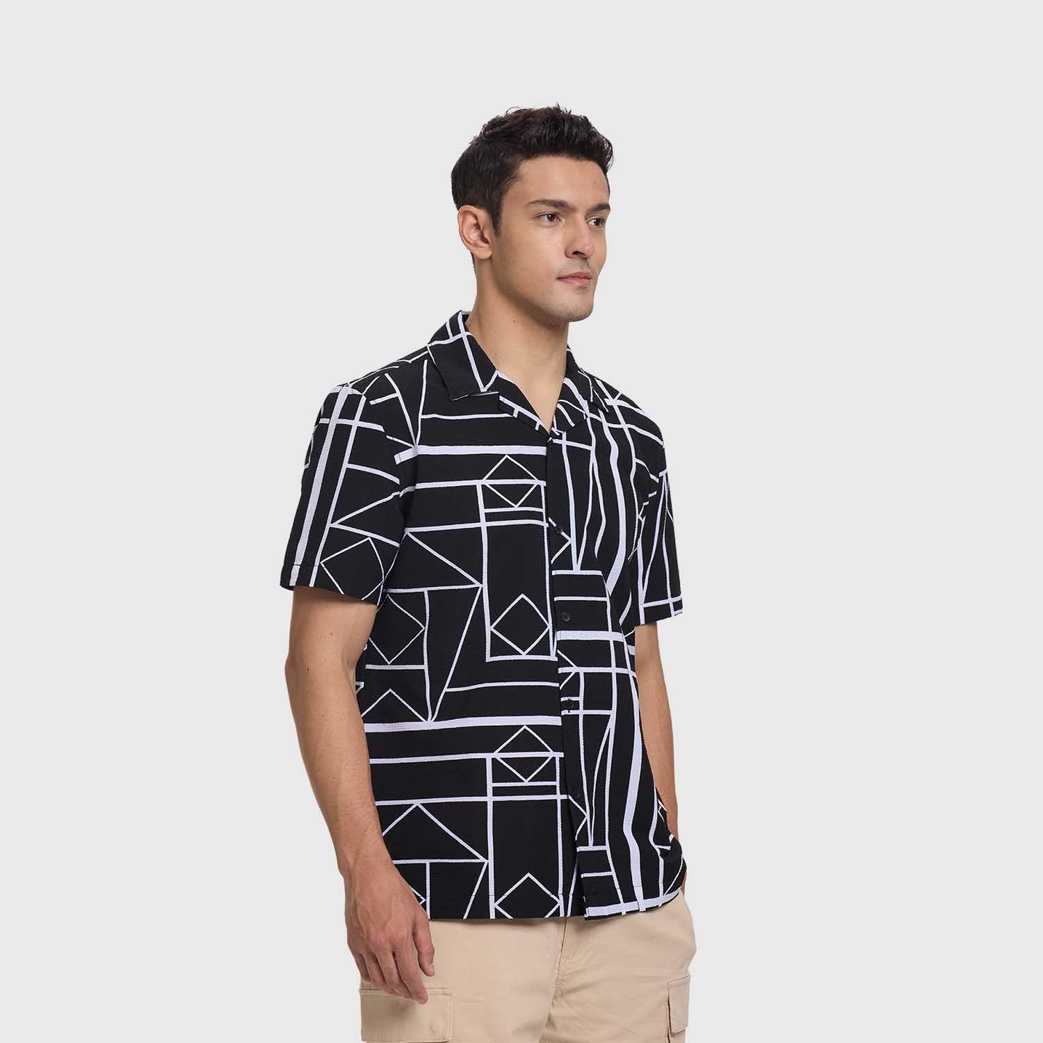 Camisa Hombre Guayabera Full Print Negro Fsp Fashion's Park-1
