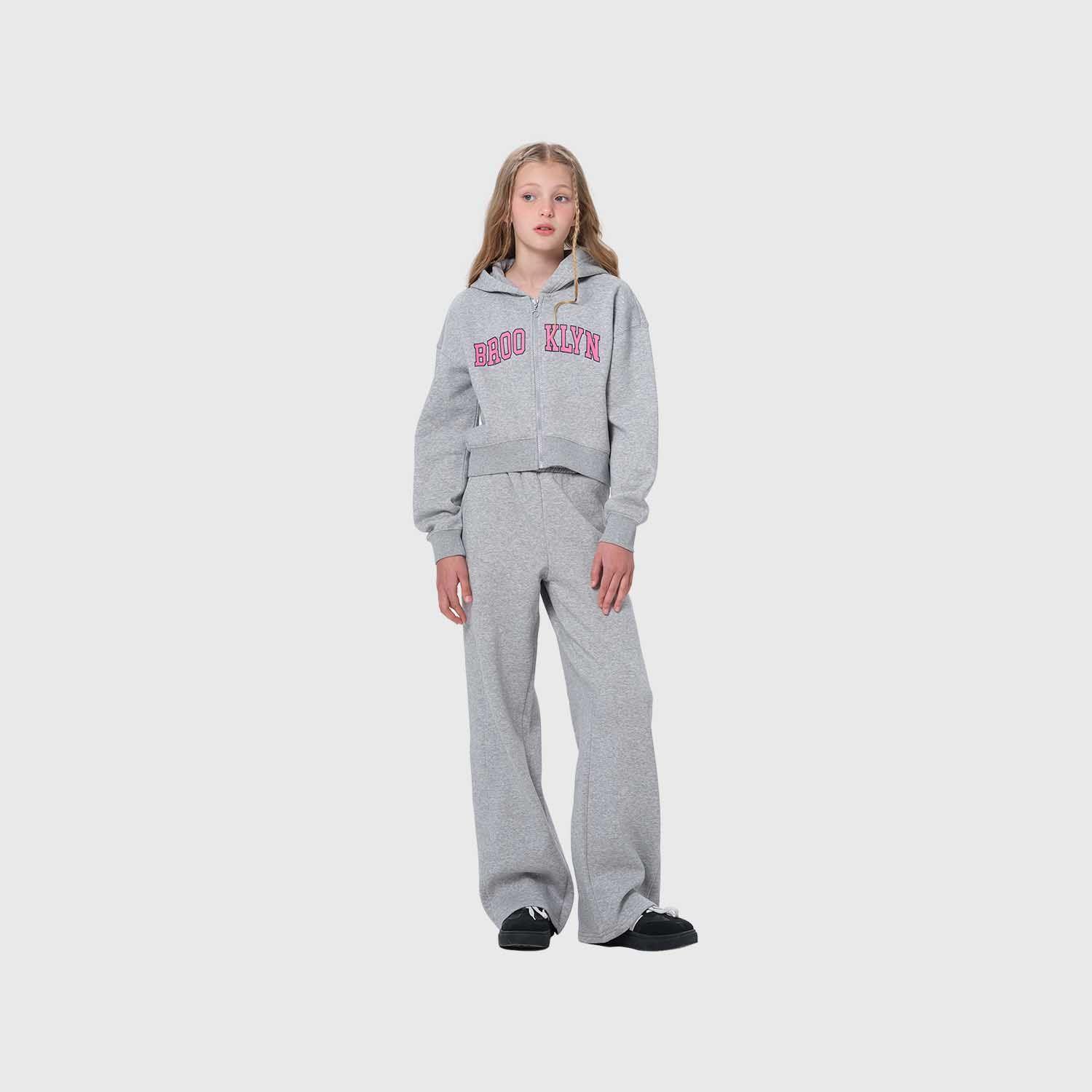 Pantalón Buzo Niña Pierna Ancha Gris Melange-3