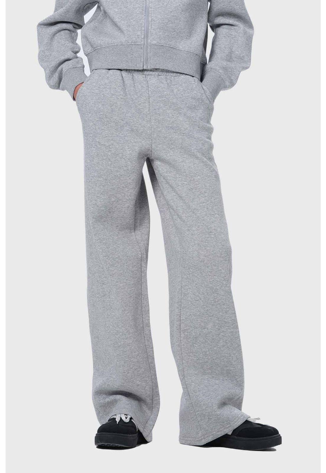 Pantalón Buzo Niña Pierna Ancha Gris-0