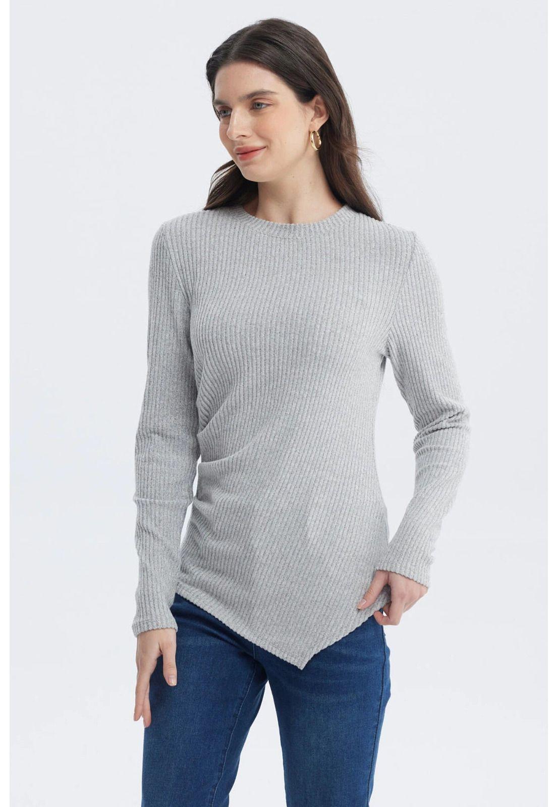 Polera Mujer Ajustado Gris Melange-0