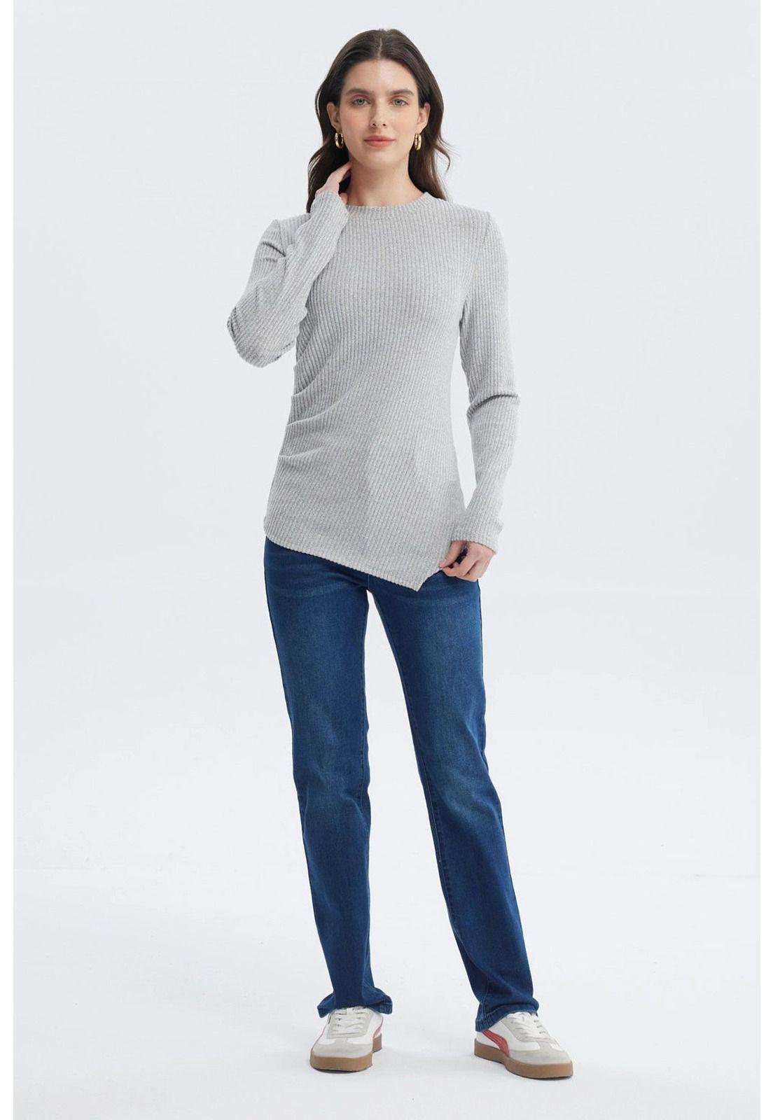 Polera Mujer Ajustado Gris Melange-3