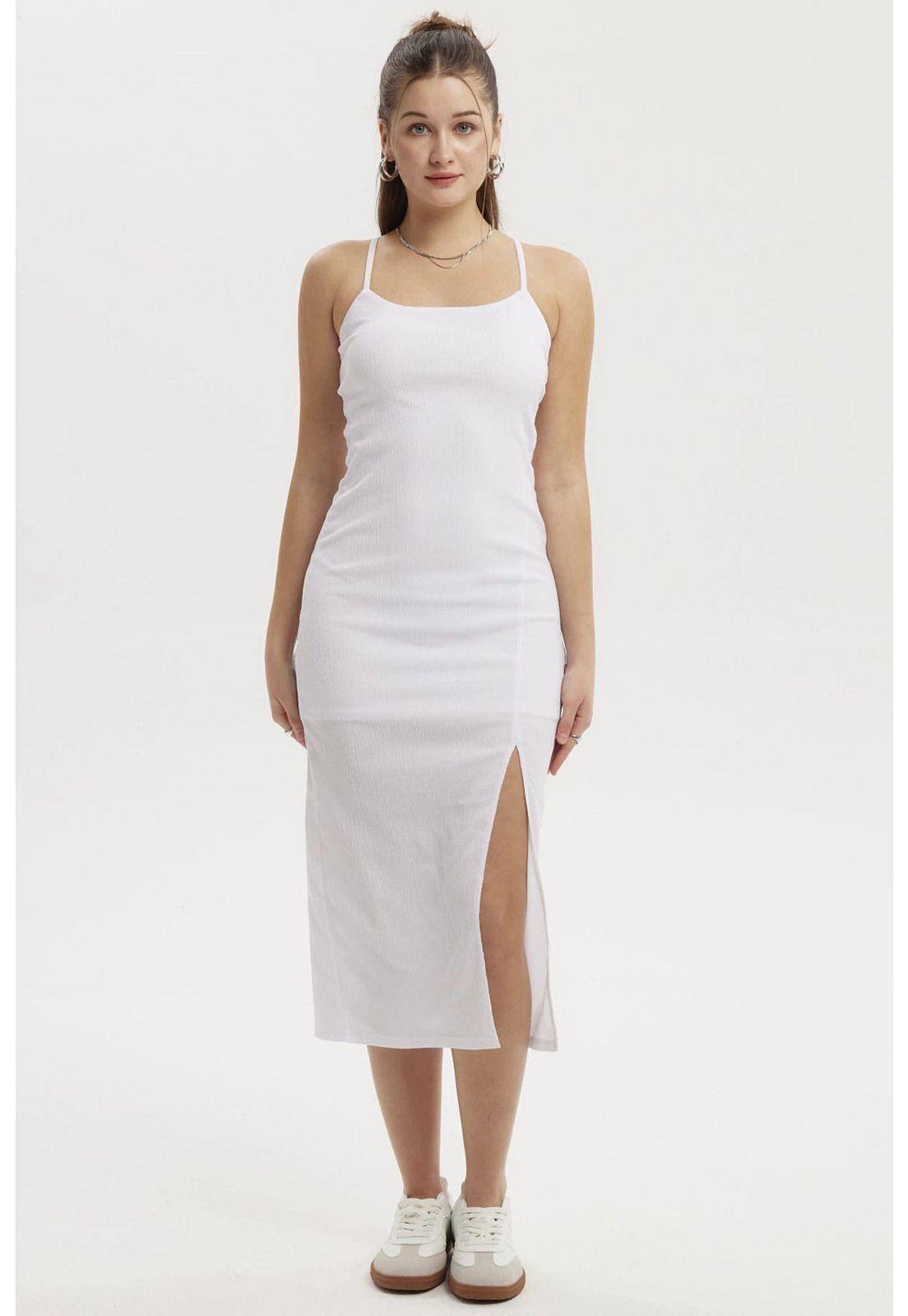 Vestido Mujer Largo Abertura Lateral Espalda Blanco-0