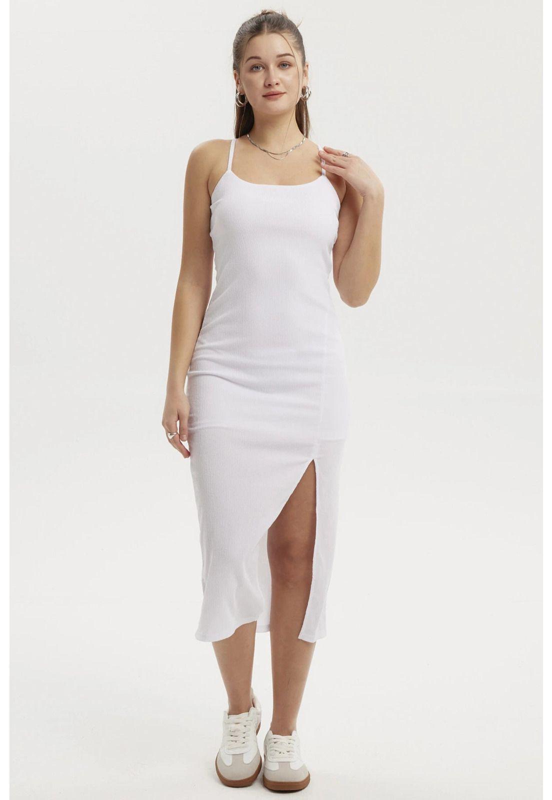 Vestido Mujer Largo Abertura Lateral Espalda Blanco-2