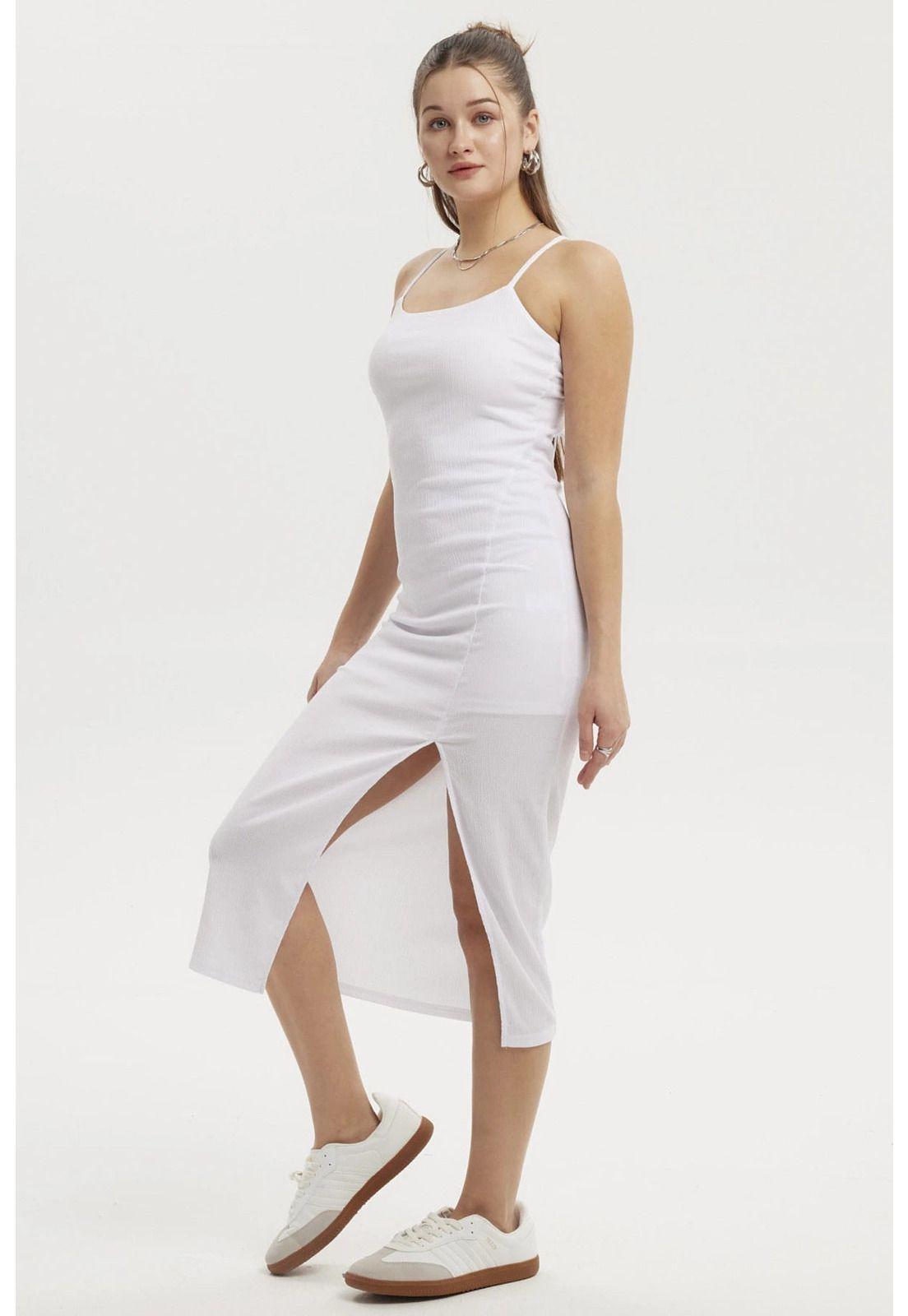 Vestido Mujer Largo Abertura Lateral Espalda Blanco-3
