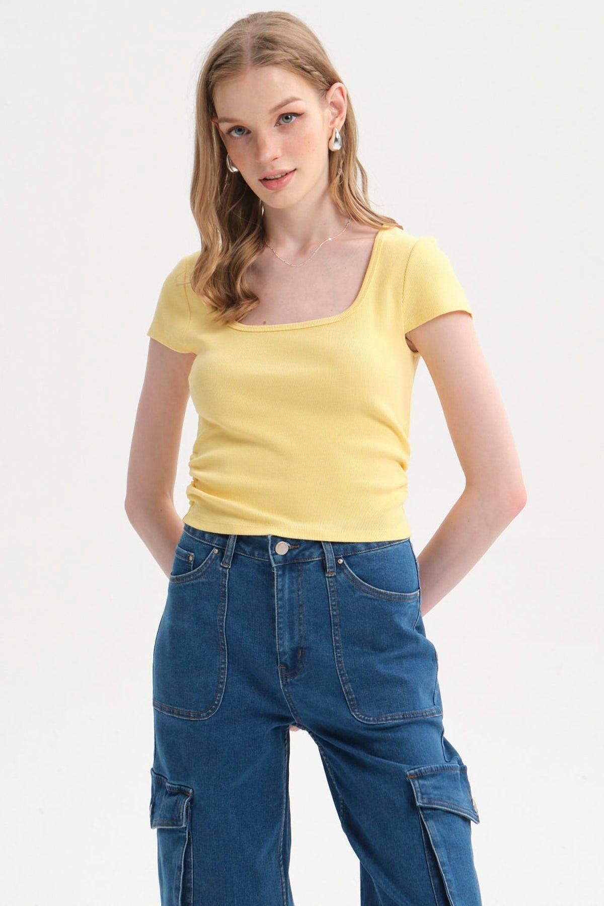 Polera Mujer Recogido Cropped Verde Agua-0