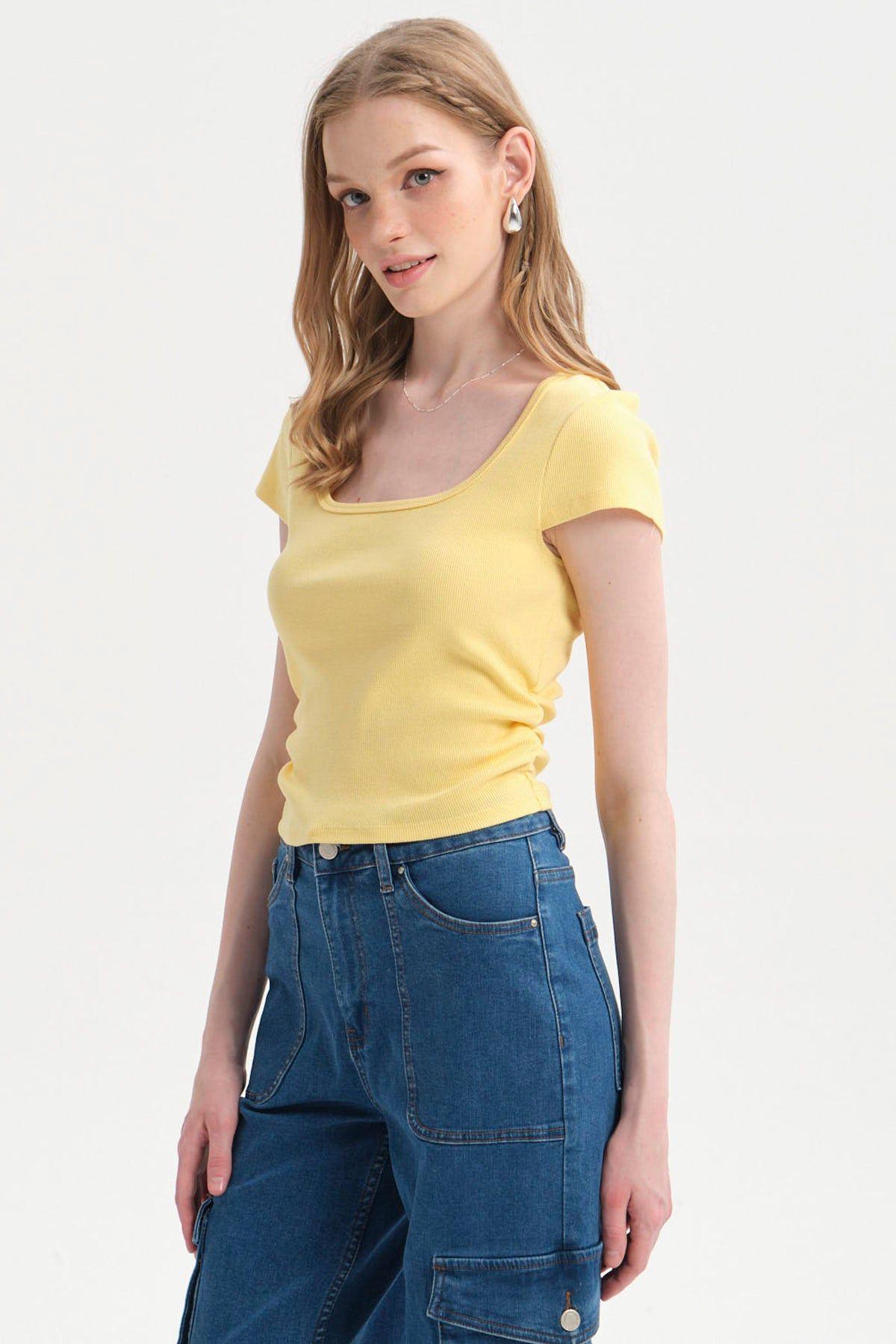 Polera Mujer Recogido Cropped Verde Agua-1