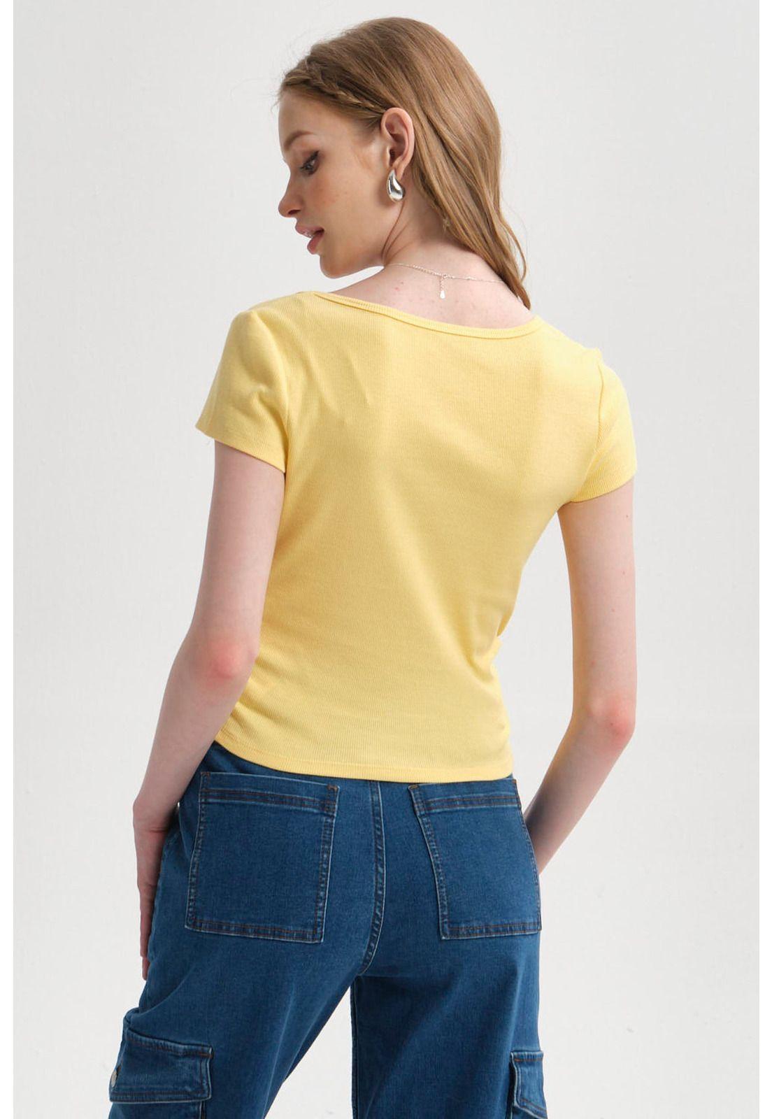 Polera Mujer Recogido Cropped Amarillo-2