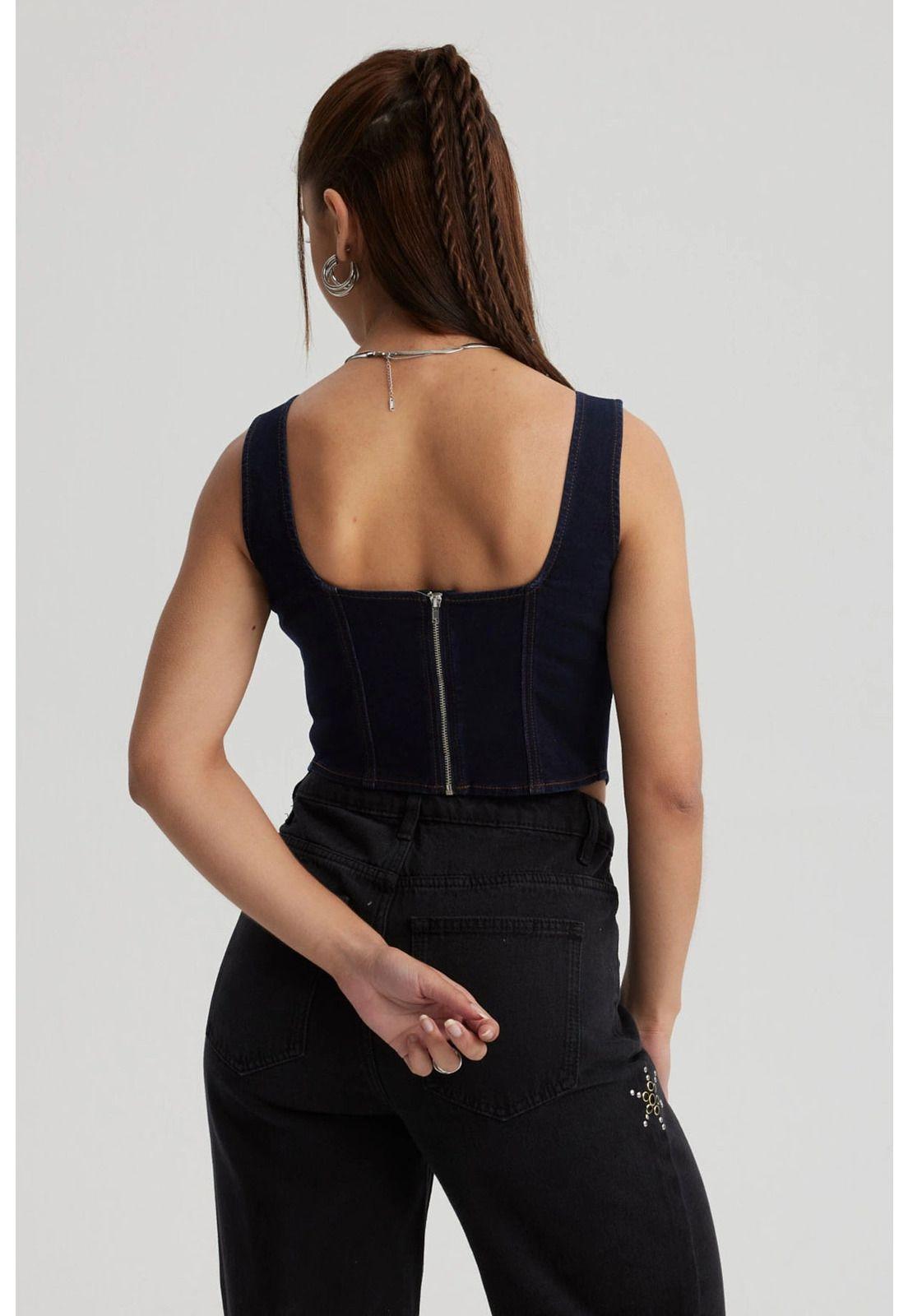 Peto Mujer Corset Hilos Azul Oscuro-2