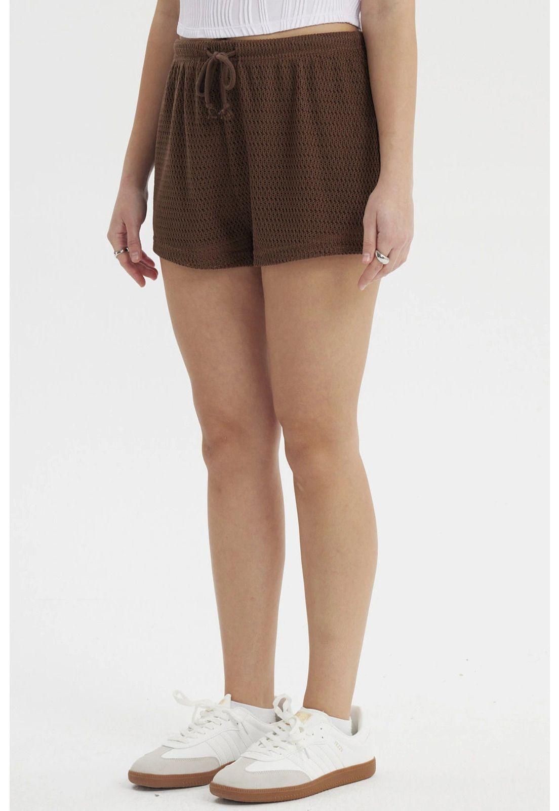 Short Mujer Pretina Cordón Ancho Café-1
