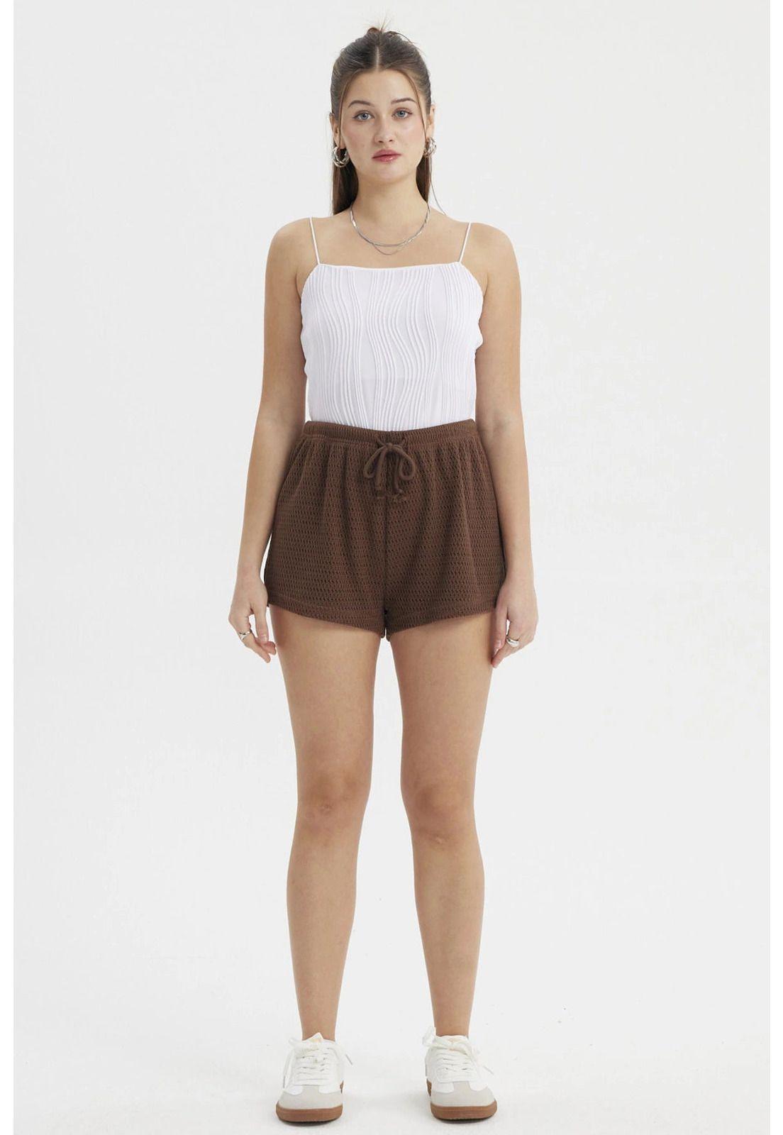 Short Mujer Pretina Cordón Ancho Café-3