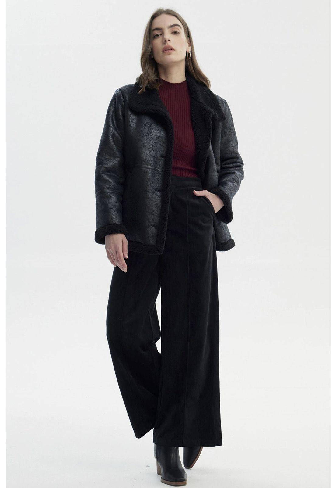 Chaqueta Mujer Oversize Cuello Camisero Negro-3