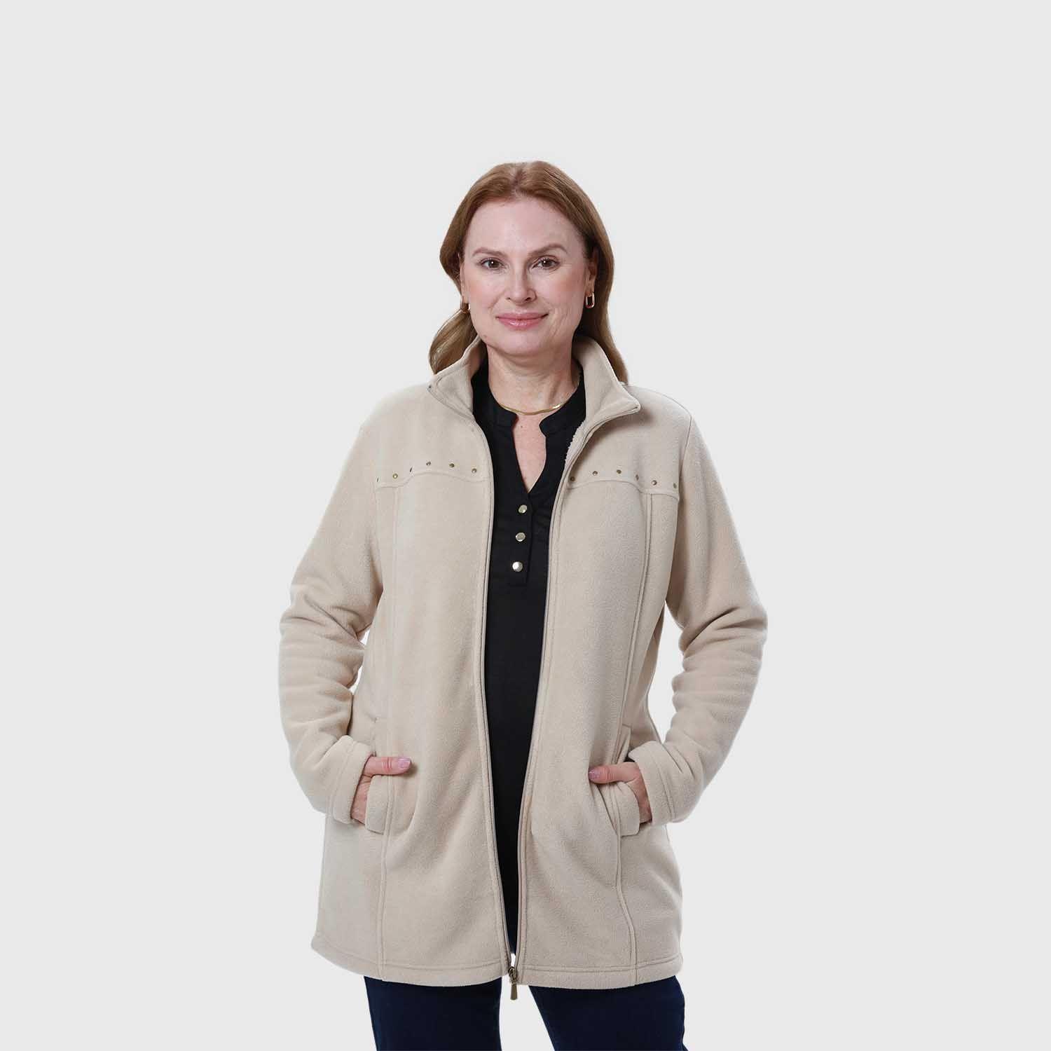 Polar Mujer Con Cierre Y Bolsillo Beige-1