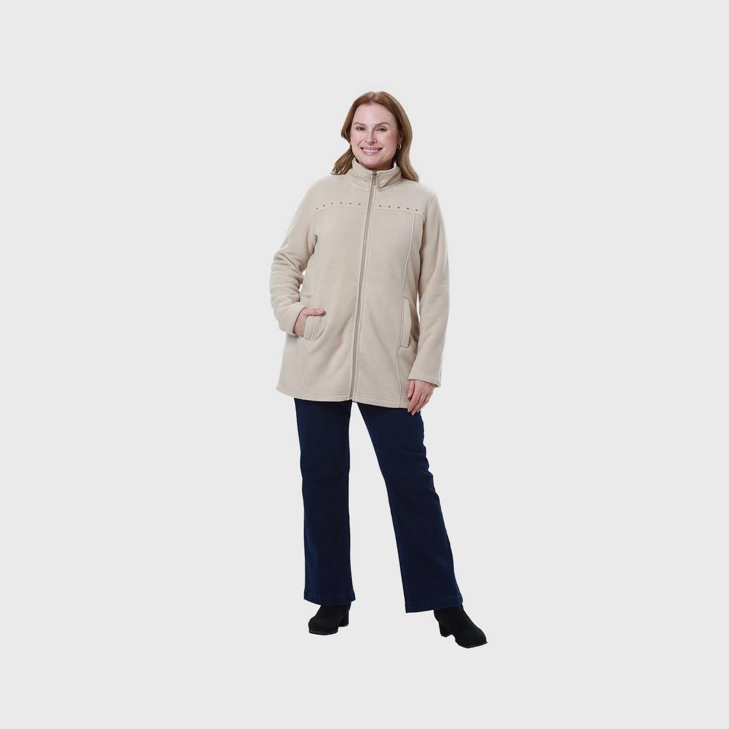 Polar Mujer Con Cierre Y Bolsillo Beige-3