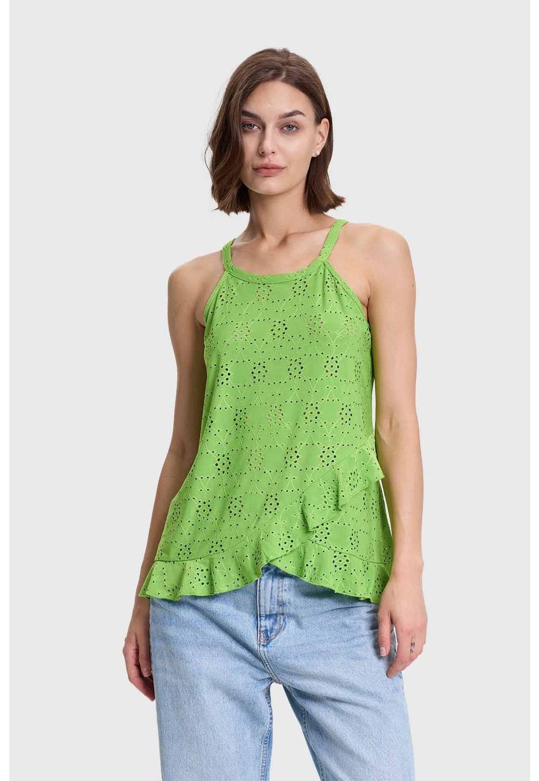 Polera Mujer Halter Broderie Verde-0