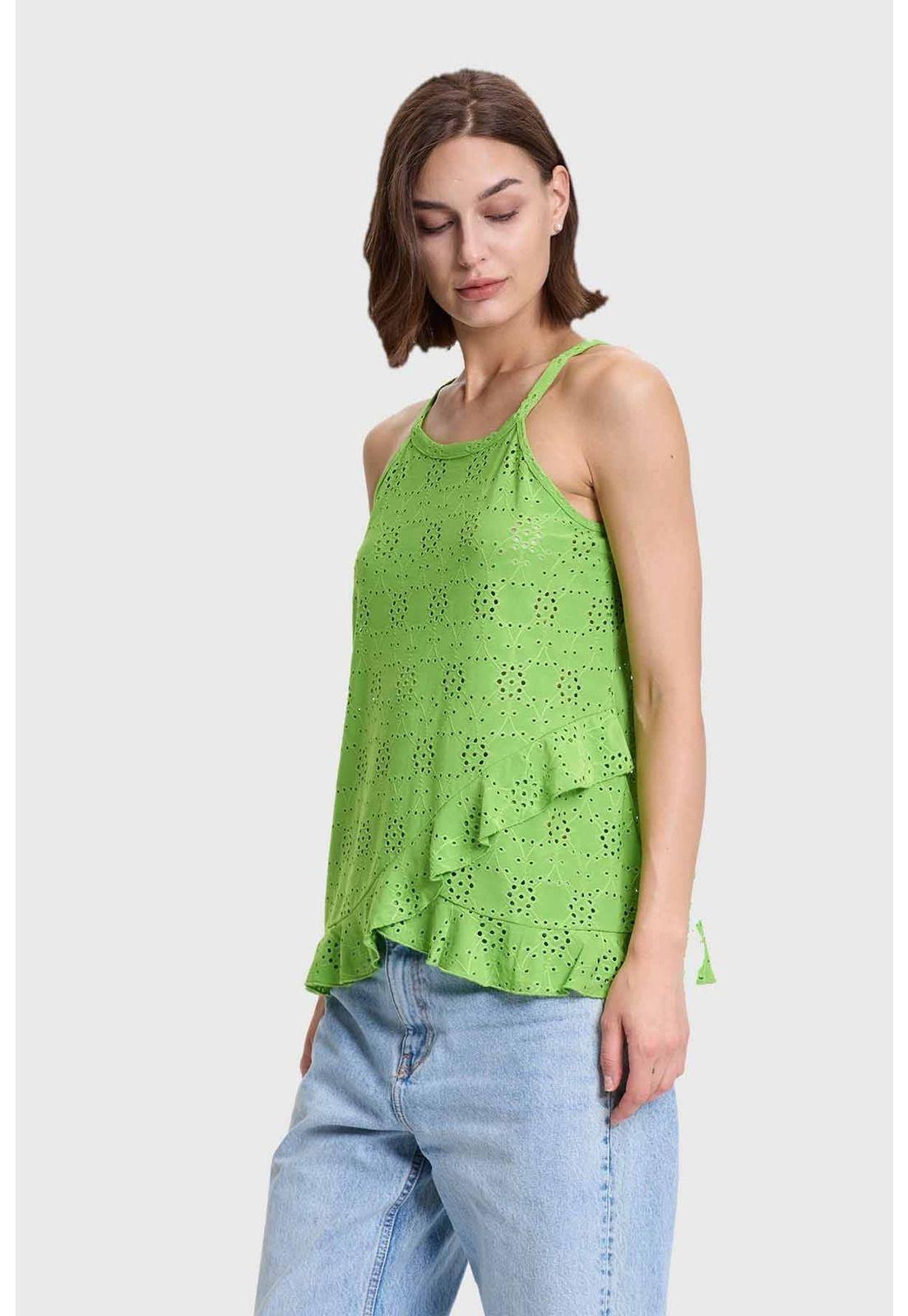 Polera Mujer Halter Broderie Verde-1