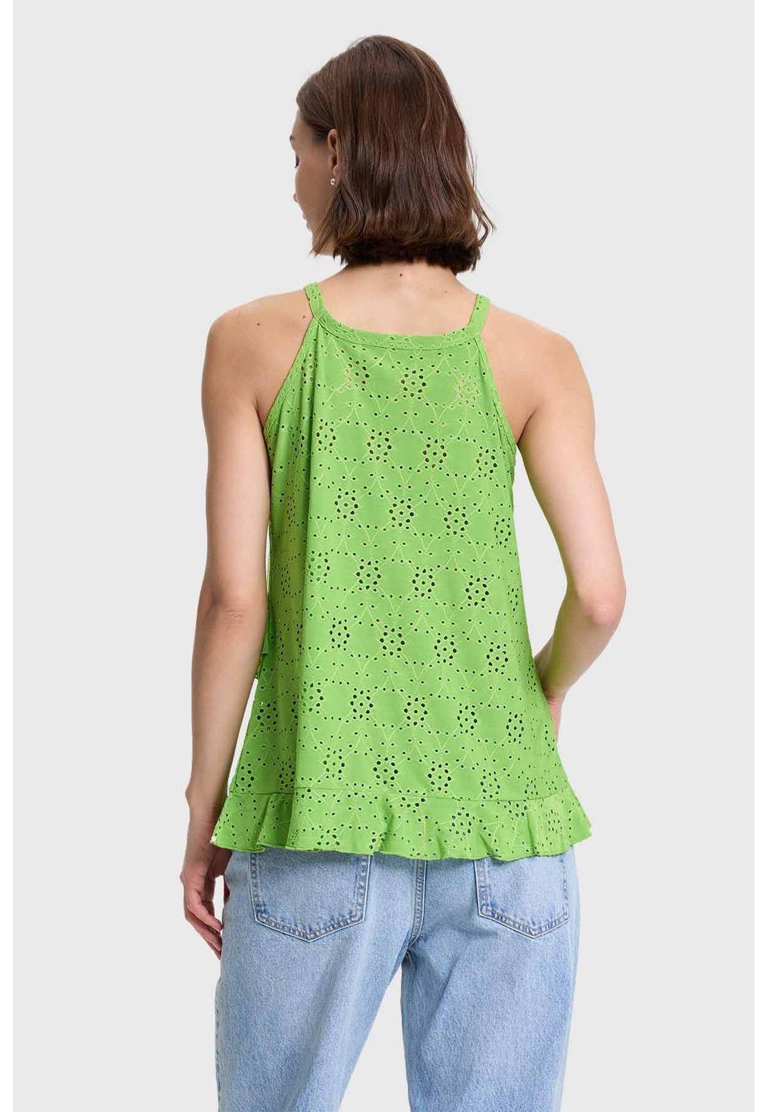 Polera Mujer Halter Broderie Verde-2
