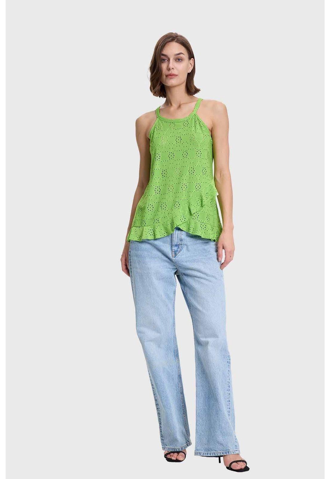 Polera Mujer Halter Broderie Verde-3