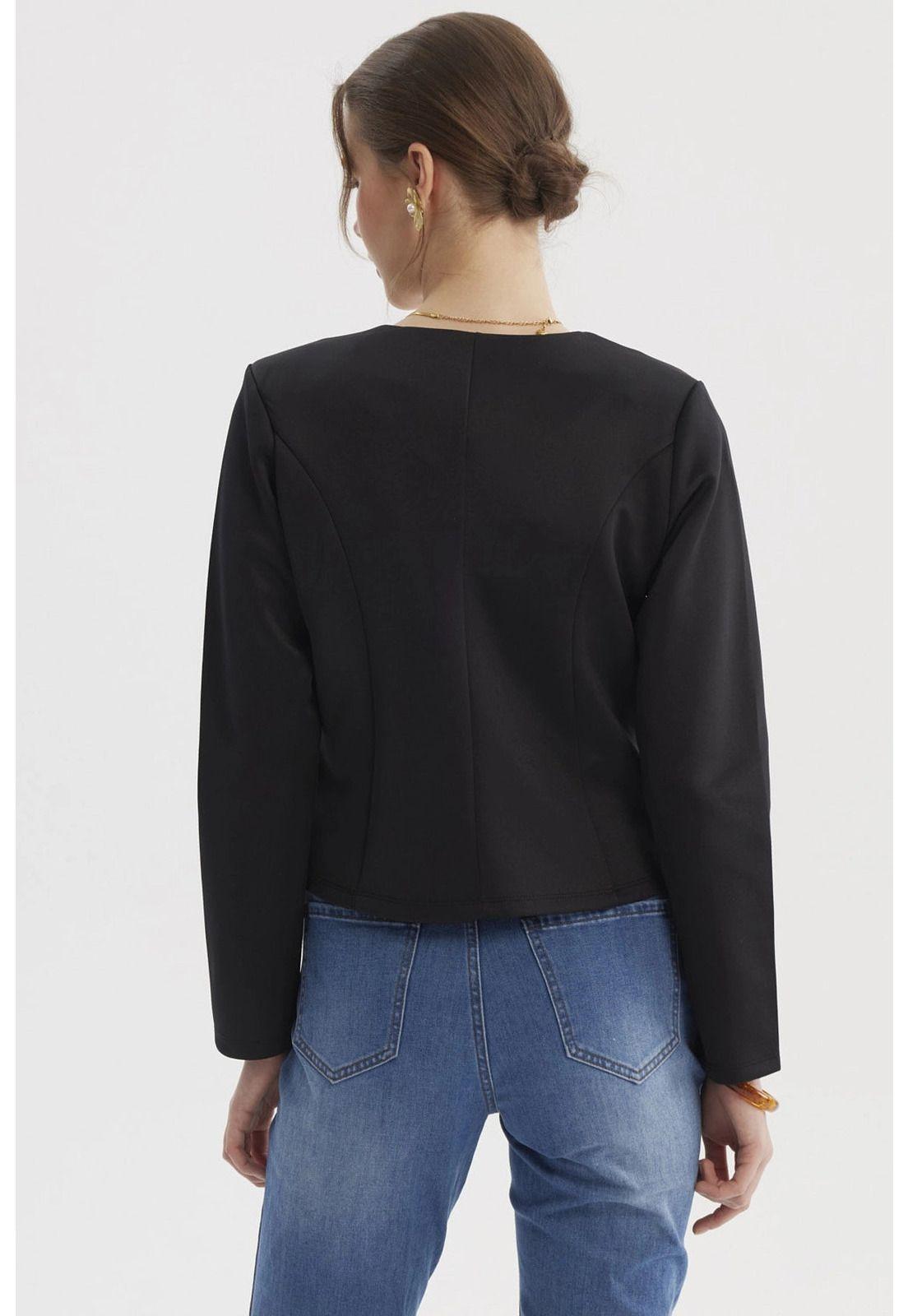 Blazer Mujer Sin Solapa Y Liso Negro - ll-2