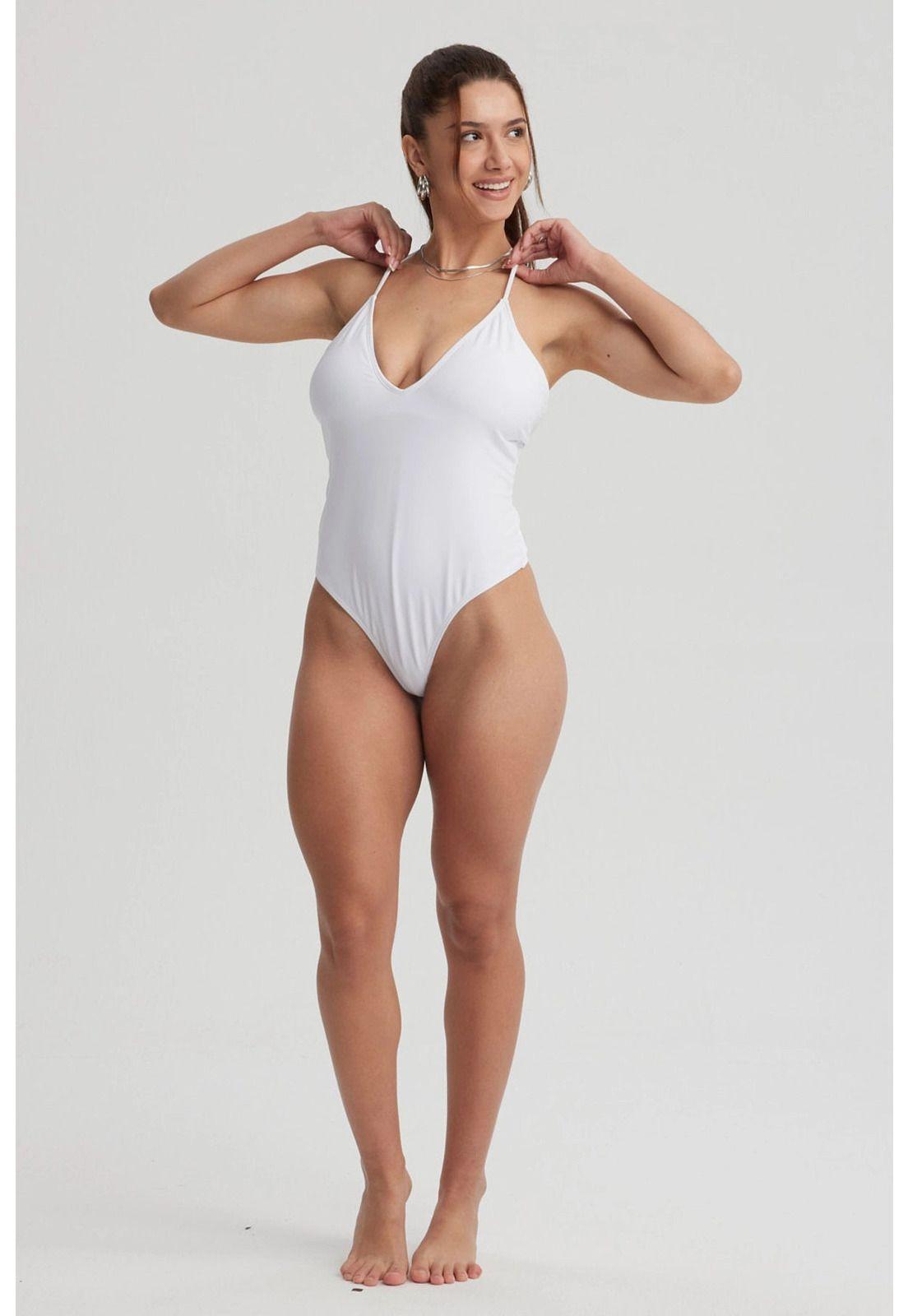 Traje de Baño Mujer Entero Escote Profundo Blanco-0