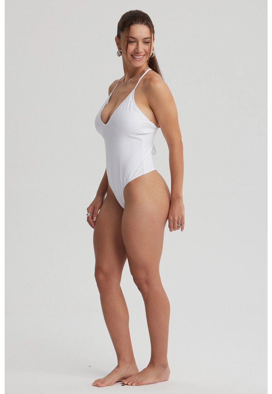 Traje de Baño Mujer Entero Escote Profundo Blanco-3